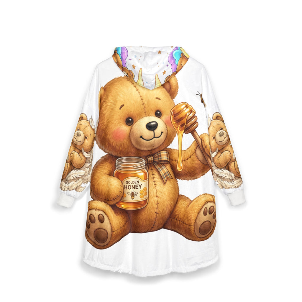 Teddy Bear Hooded Blanket — Cozy Honey & Moon Nap Print