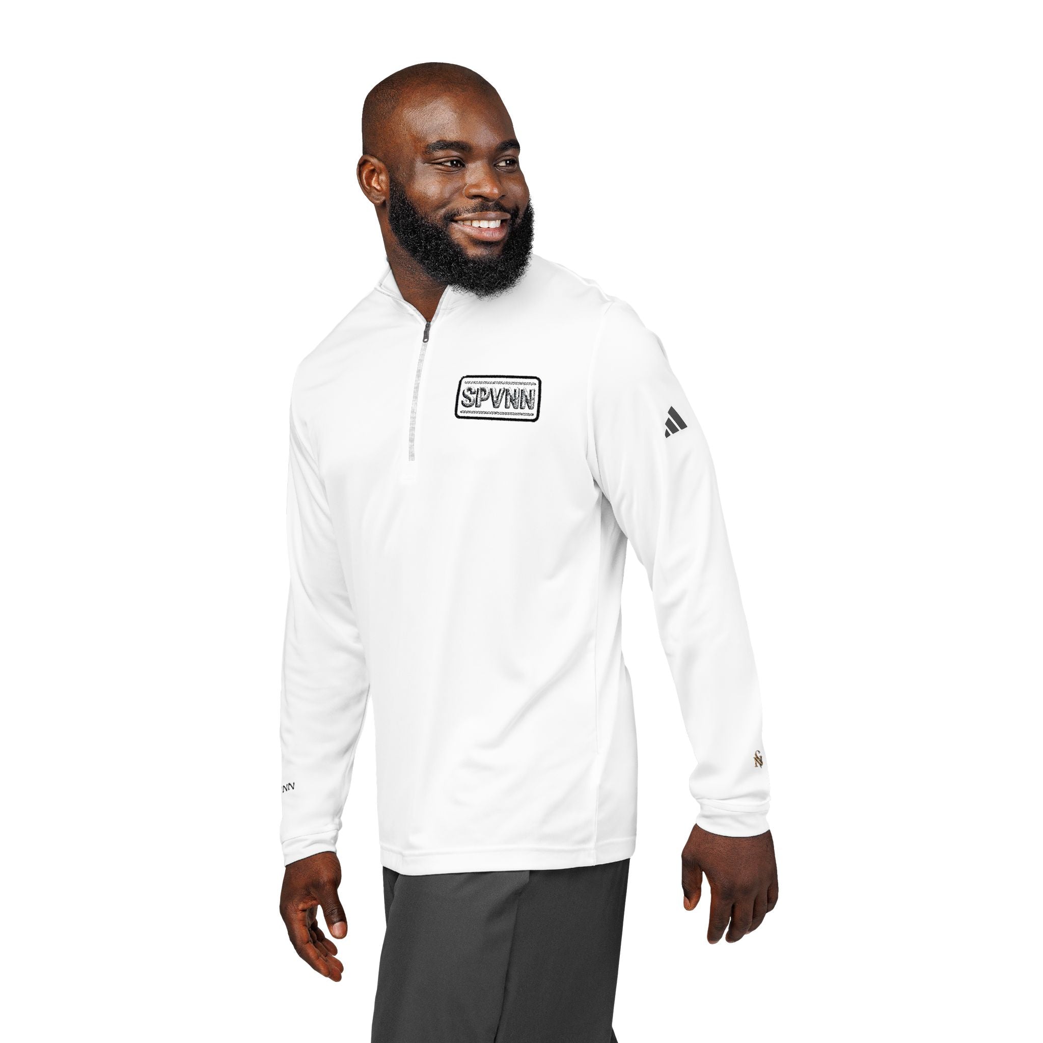 Embroidered Quarter-Zip Pullover — White adidas Performance Top