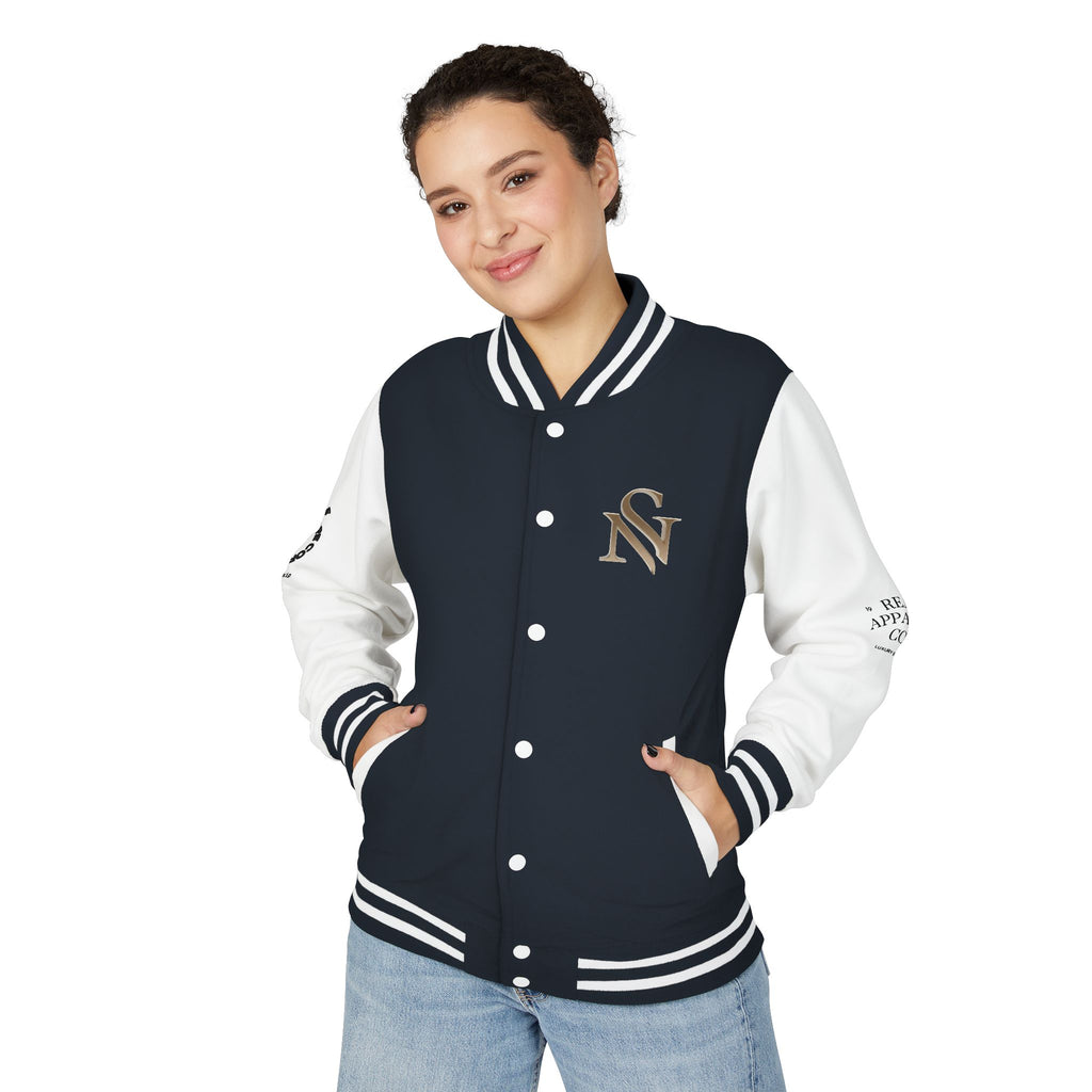 SPVNN Red & White Varsity Letterman Jacket – Embroidered Patch Logo