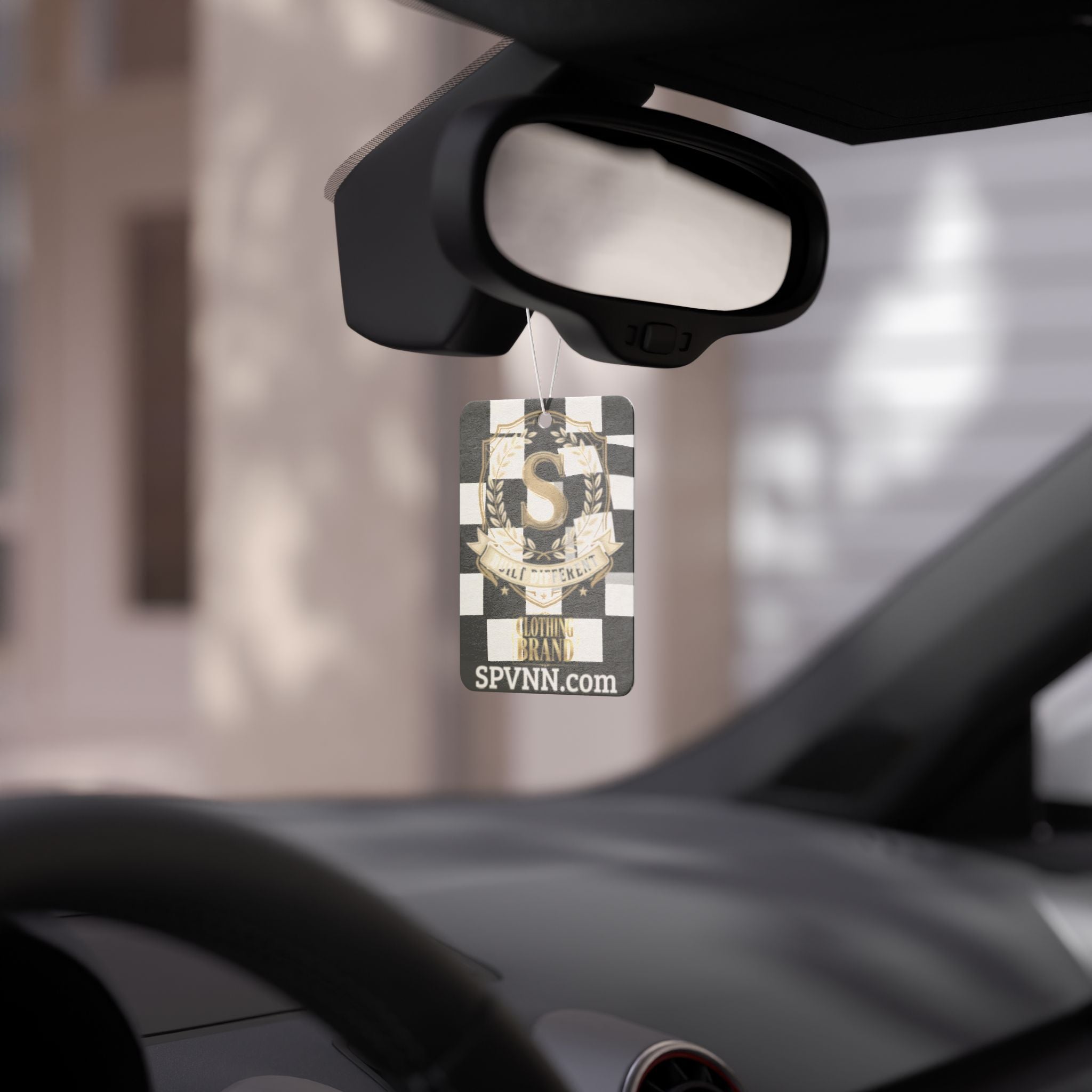 Checkered Crest Car Air Freshener — 'S' Laurel Emblem, SPVNN.com Branded