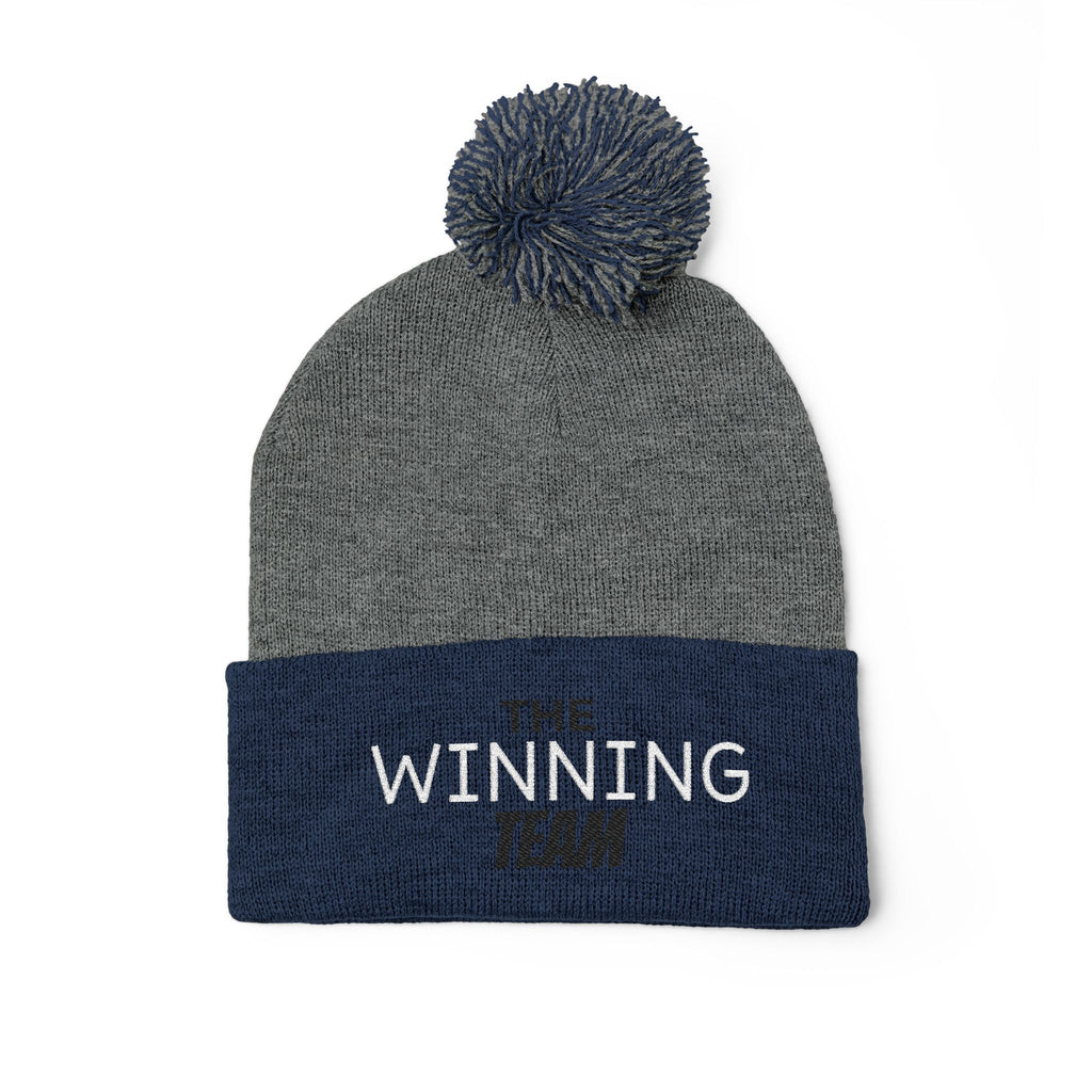 The Winning Team Pom-Pom Knit Cap — Embroidered Beanie