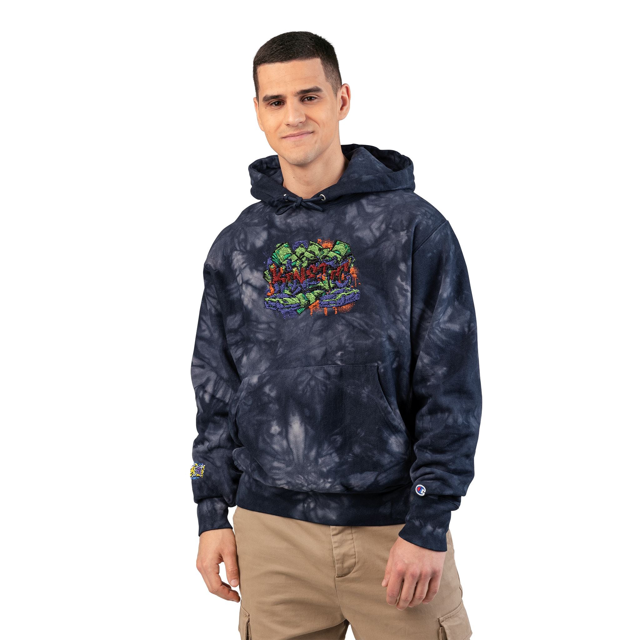SPVNN Tie-Dye Embroidered Hoodie — Floral Script Chest