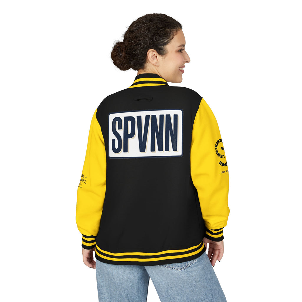 SPVNN Red & White Varsity Letterman Jacket – Embroidered Patch Logo