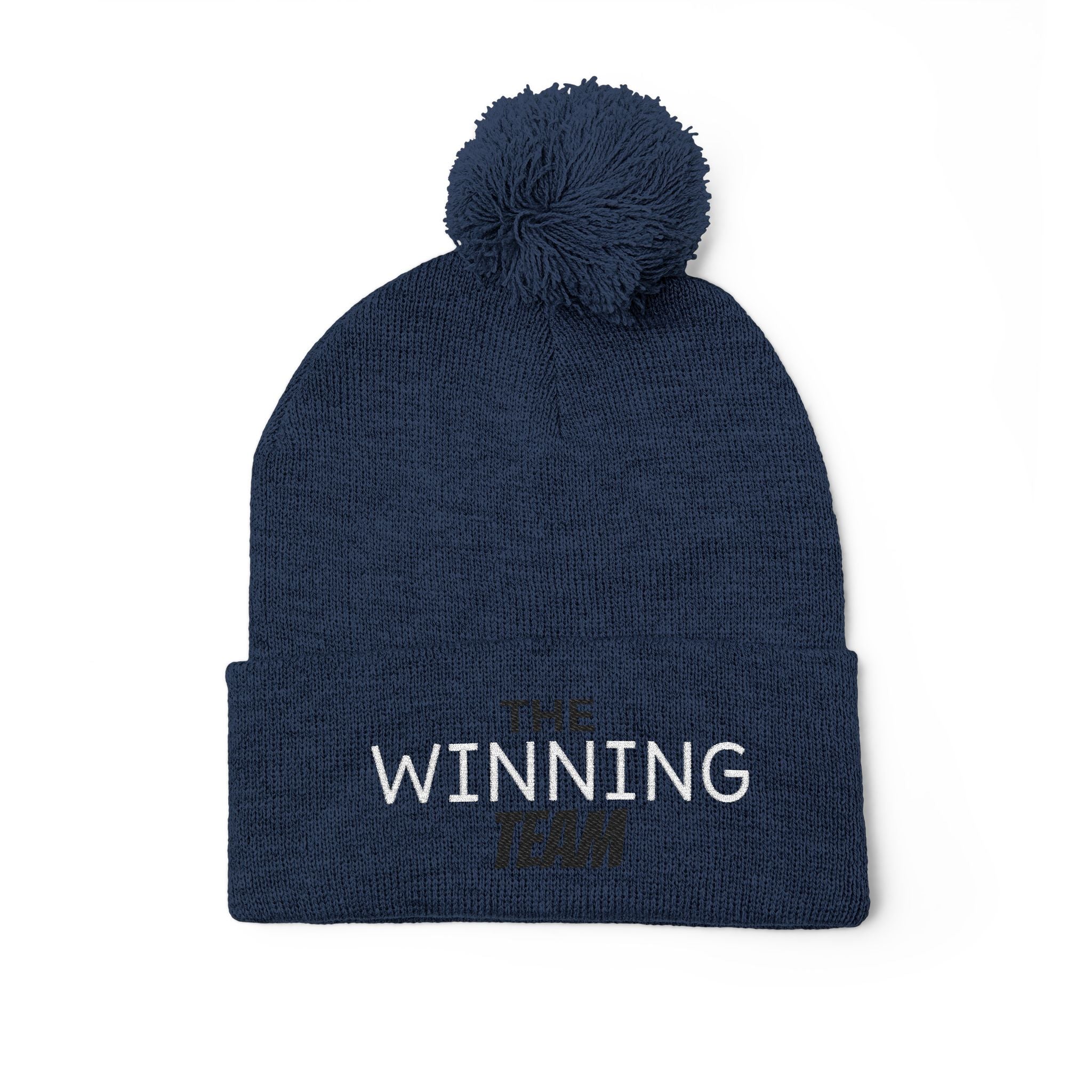The Winning Team Pom-Pom Knit Cap — Embroidered Beanie