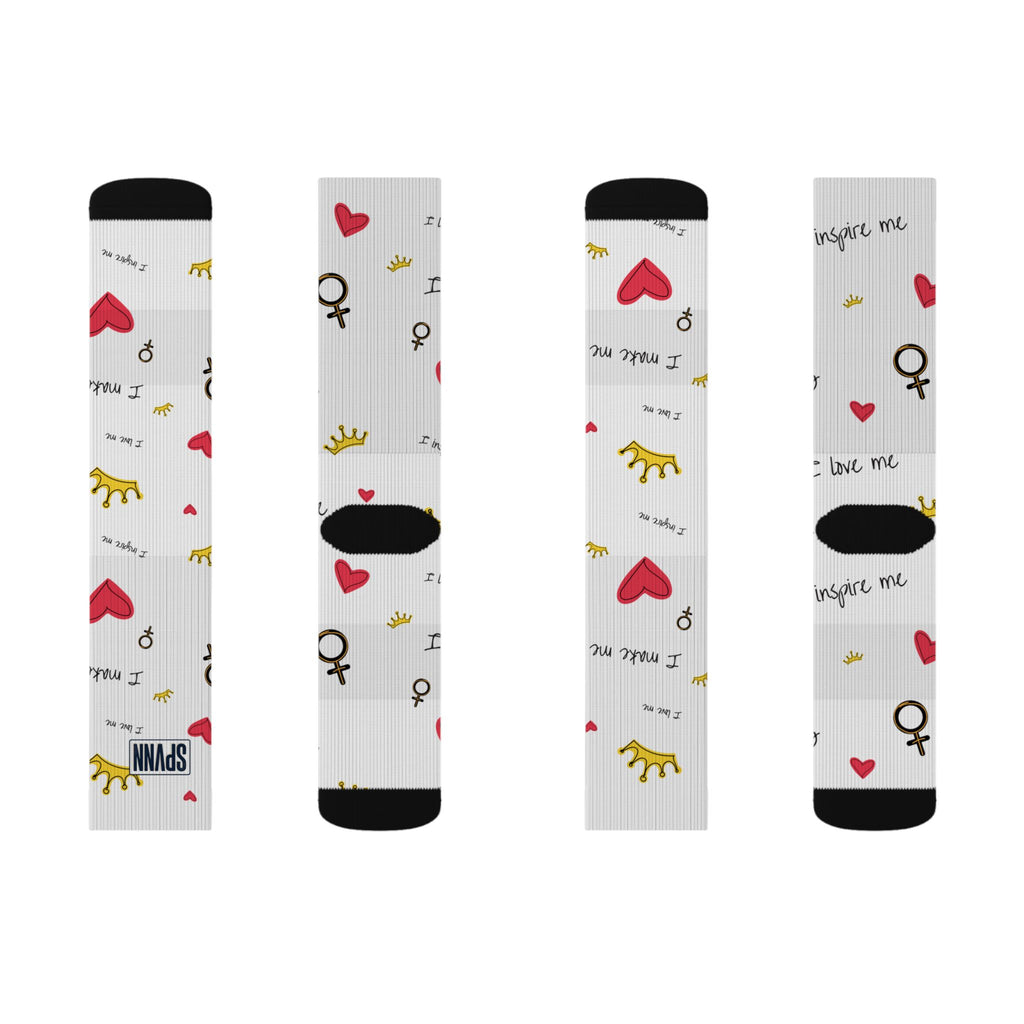 SPVNN Women's Crown & Heart Sublimation Socks — 'You Inspire Me' Pattern