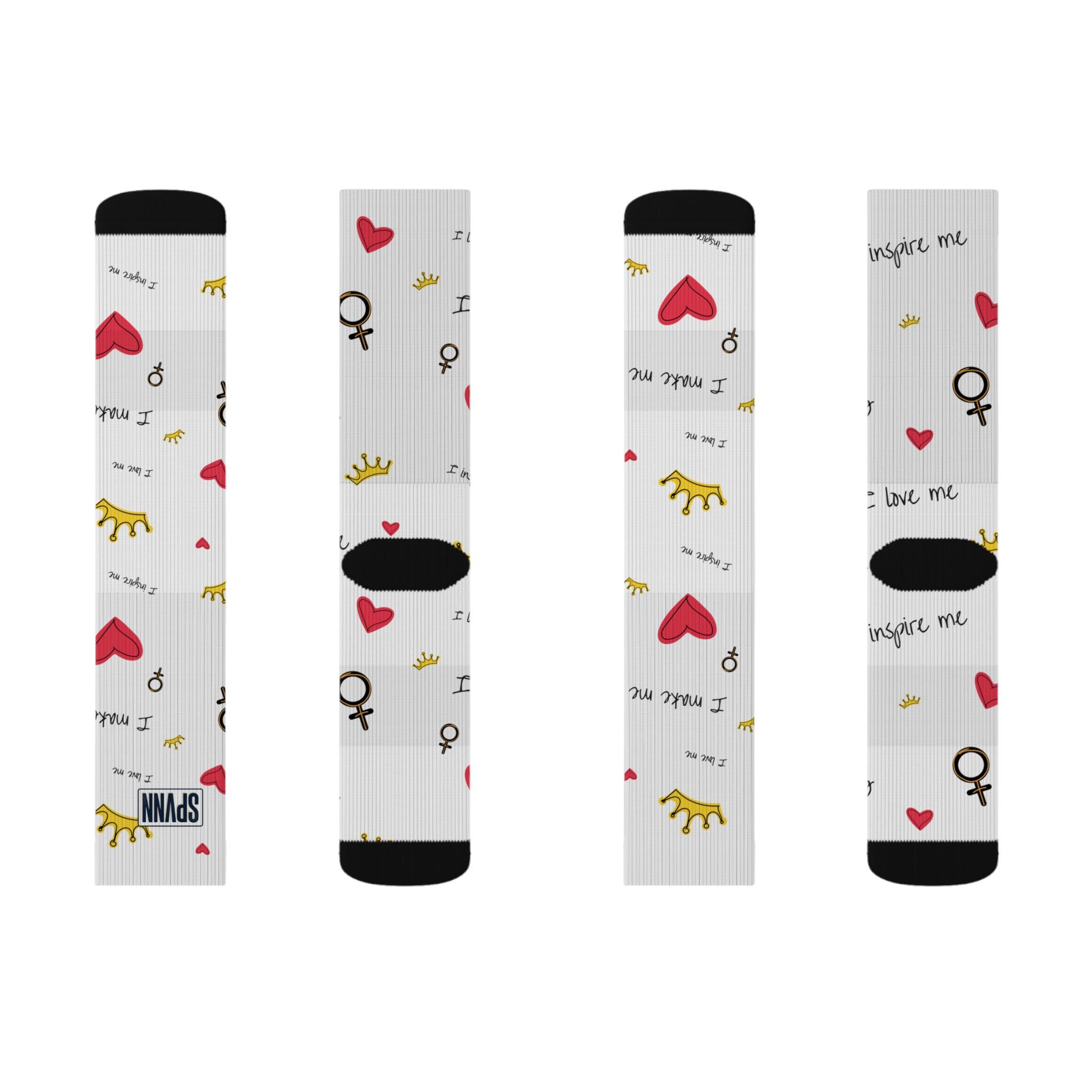 SPVNN Women's Crown & Heart Sublimation Socks — 'You Inspire Me' Pattern
