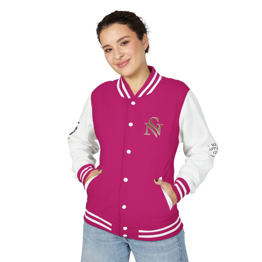 SPVNN Red & White Varsity Letterman Jacket – Embroidered Patch Logo