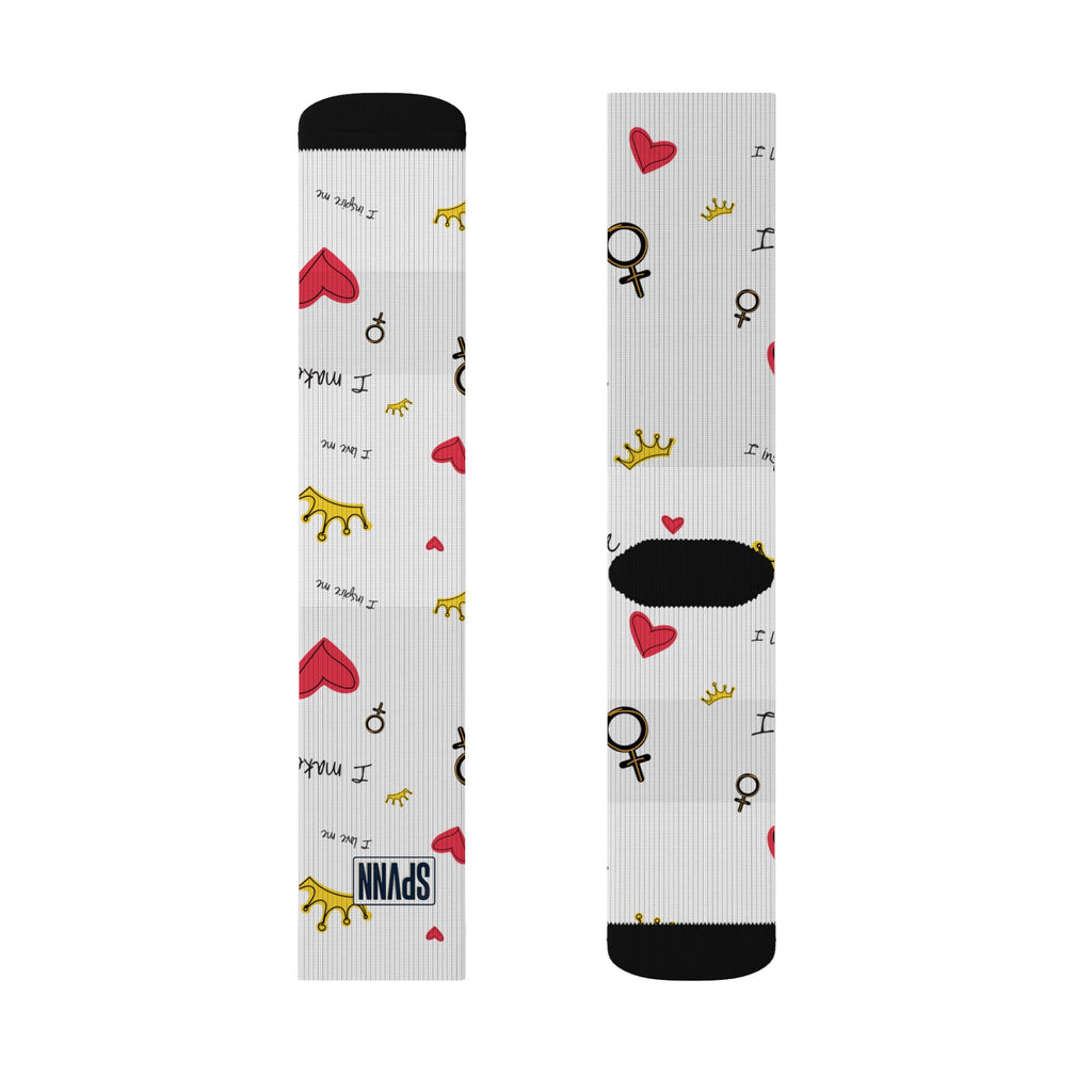 SPVNN Women's Crown & Heart Sublimation Socks — 'You Inspire Me' Pattern