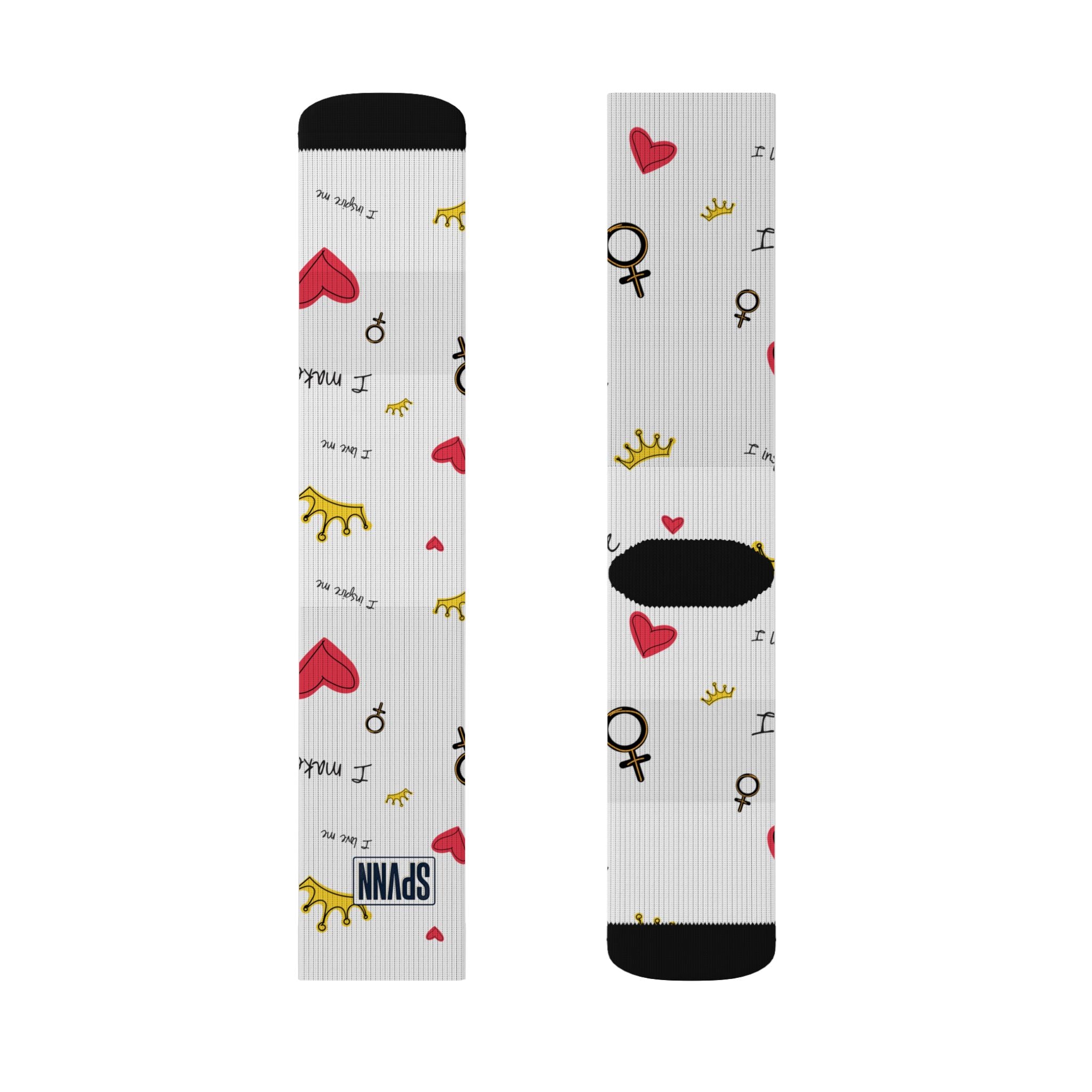 SPVNN Women's Crown & Heart Sublimation Socks — 'You Inspire Me' Pattern