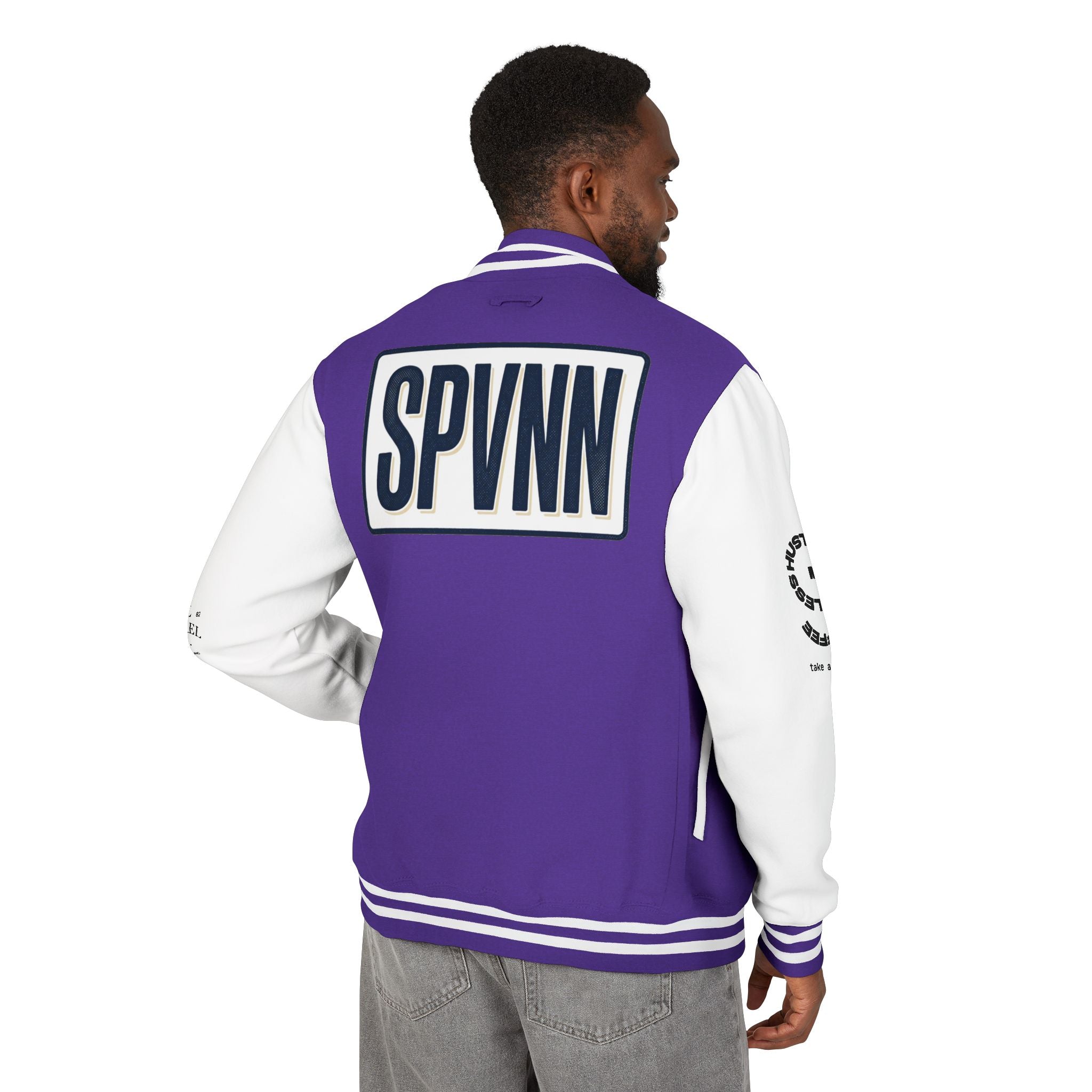 SPVNN Red & White Varsity Letterman Jacket – Embroidered Patch Logo