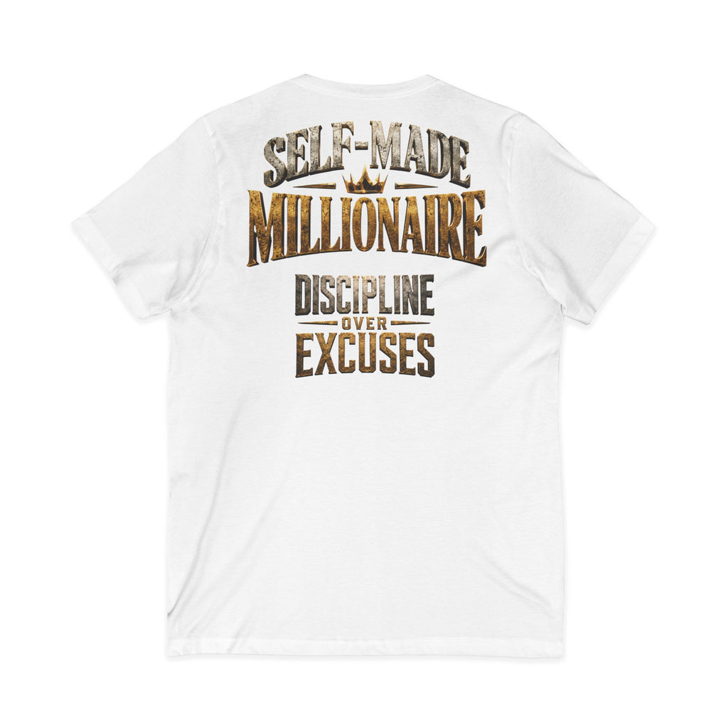 V-Neck Tee - "Self-Made Millionaire" Motivational Graphic T-Shirt