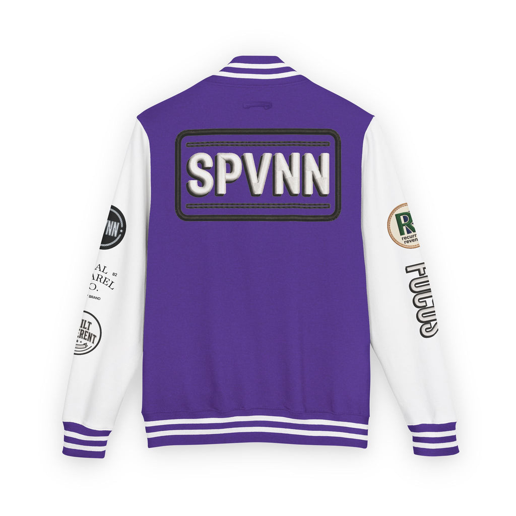 SPVNN Red & White Varsity Letterman Jacket – Embroidered Patch Logo