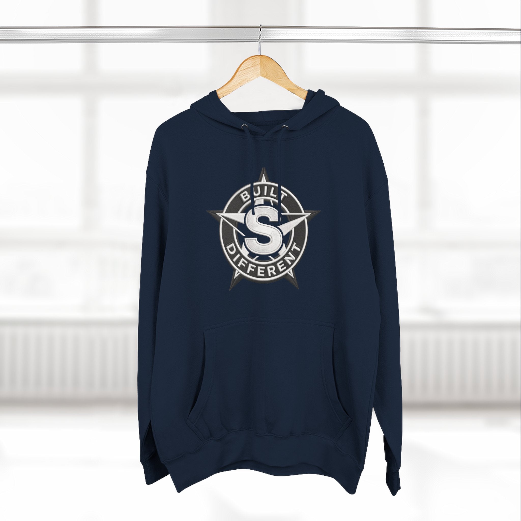Built Different Logo Hoodie — Vintage Compass Emblem Fleece Hoodie