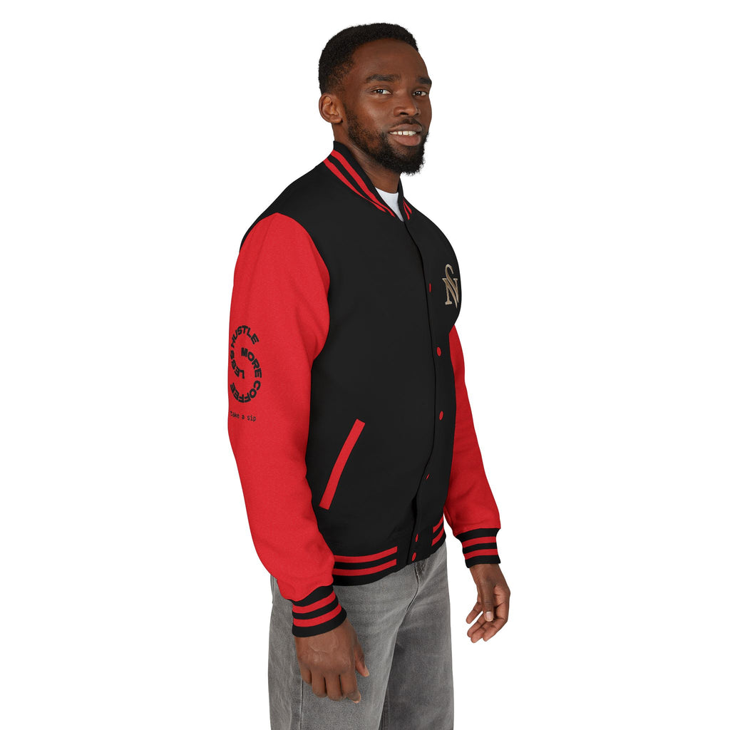 SPVNN Red & White Varsity Letterman Jacket – Embroidered Patch Logo