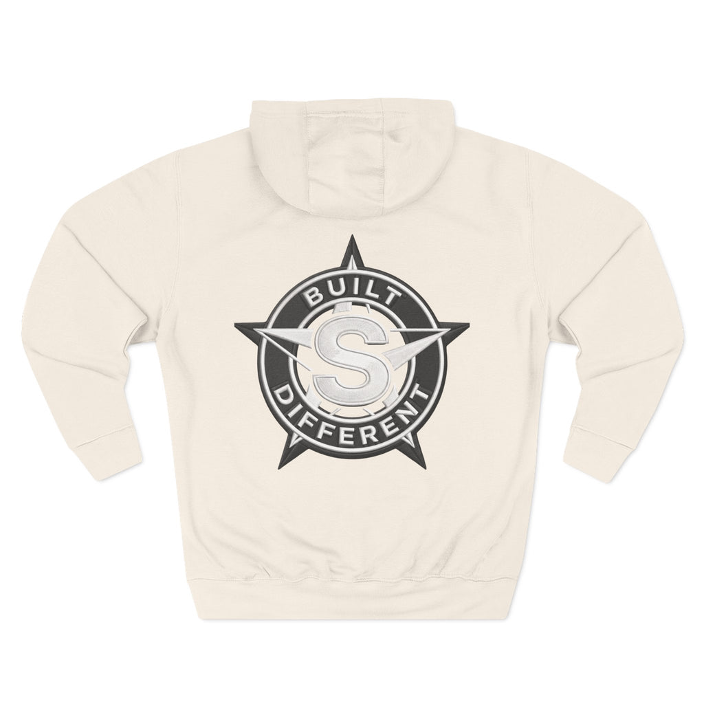 Built Different Logo Hoodie — Vintage Compass Emblem Fleece Hoodie