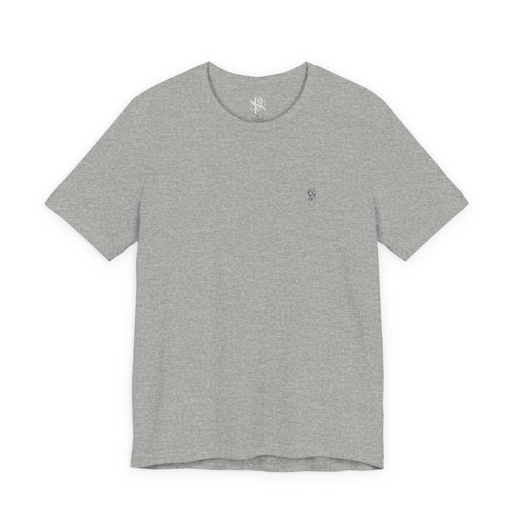 T-Shirt — Minimal Tiny Rose Chest Graphic, Casual Everyday Tee