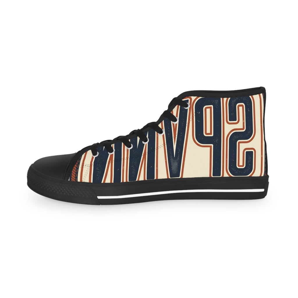 High Top Sneakers — Navy Striped 'SPR' Graphic Men's Streetwear