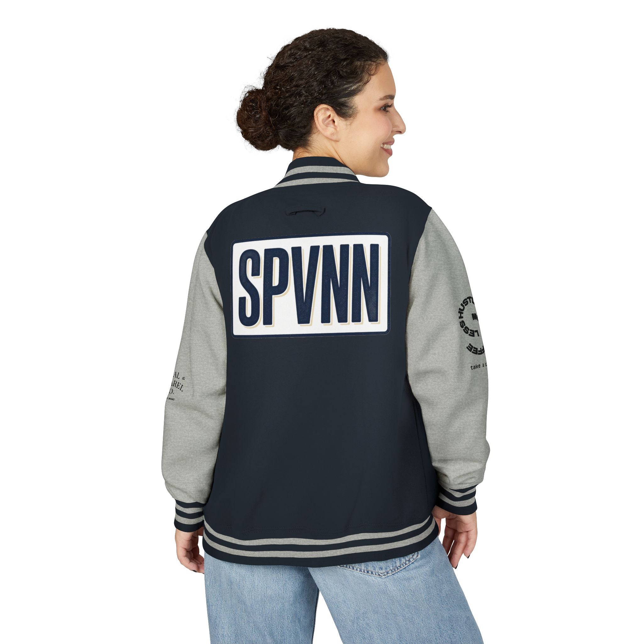 SPVNN Red & White Varsity Letterman Jacket – Embroidered Patch Logo