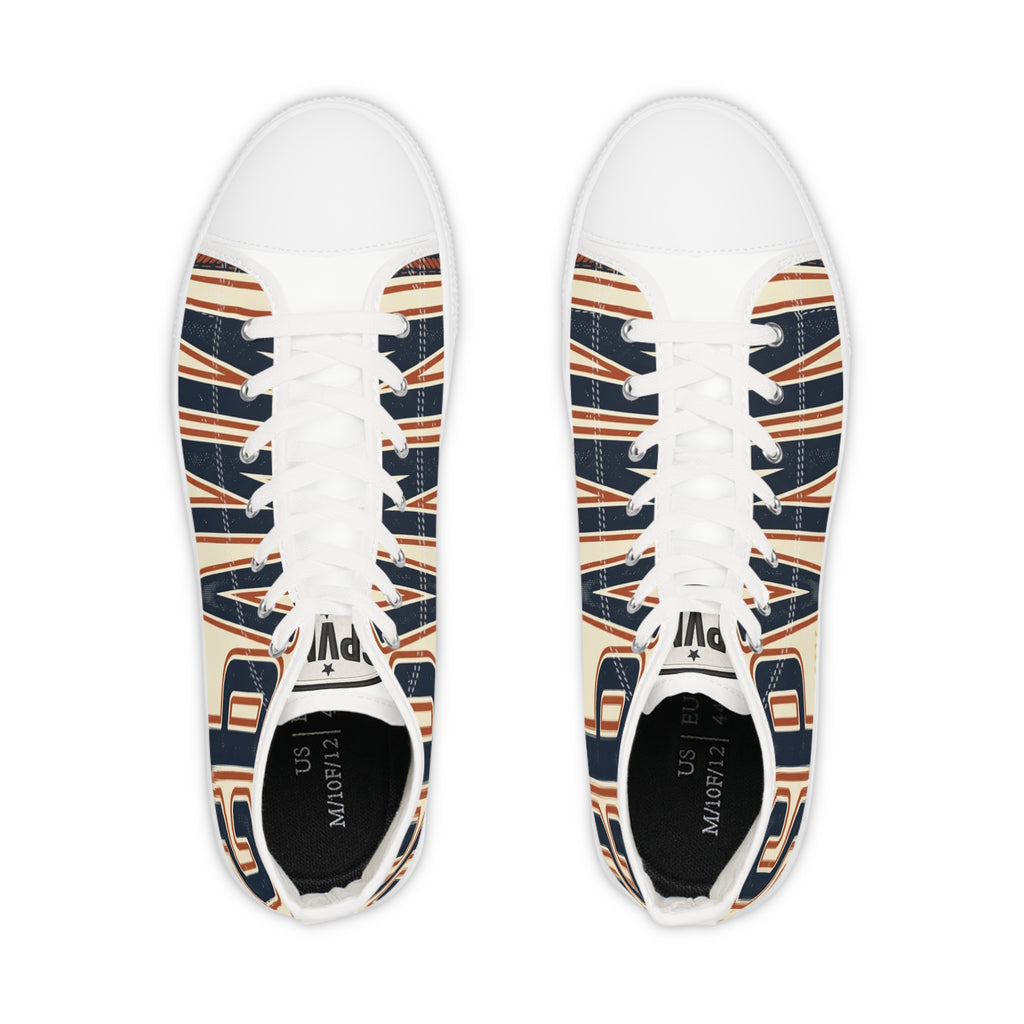 High Top Sneakers — Navy Striped 'SPR' Graphic Men's Streetwear