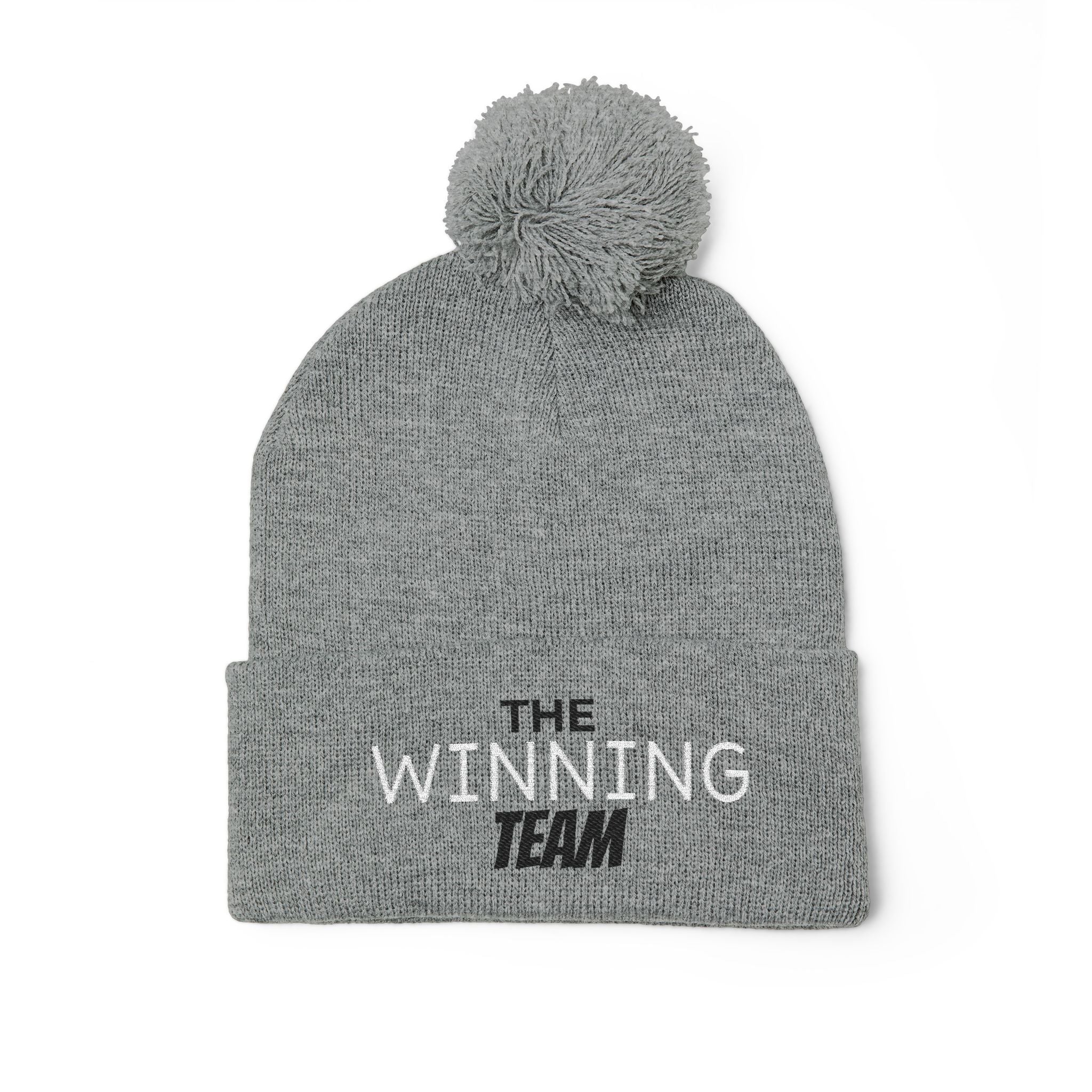 The Winning Team Pom-Pom Knit Cap — Embroidered Beanie