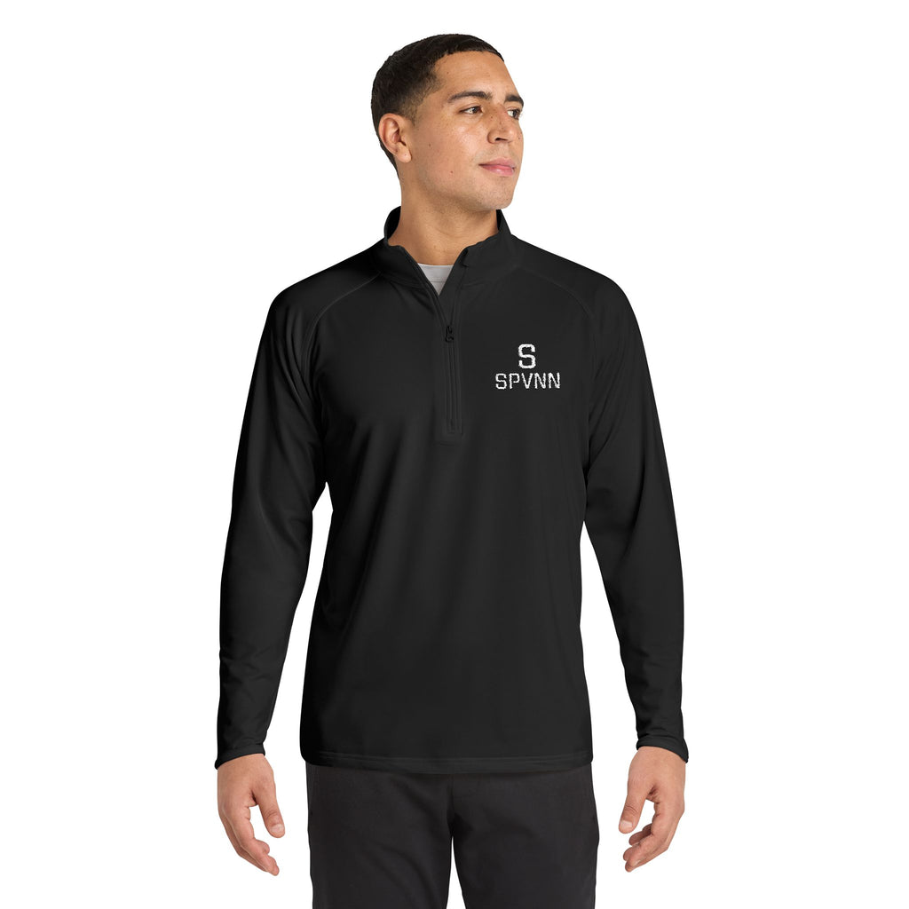 SPVNN Embroidered Quarter-Zip Pullover — Black Athletic Top