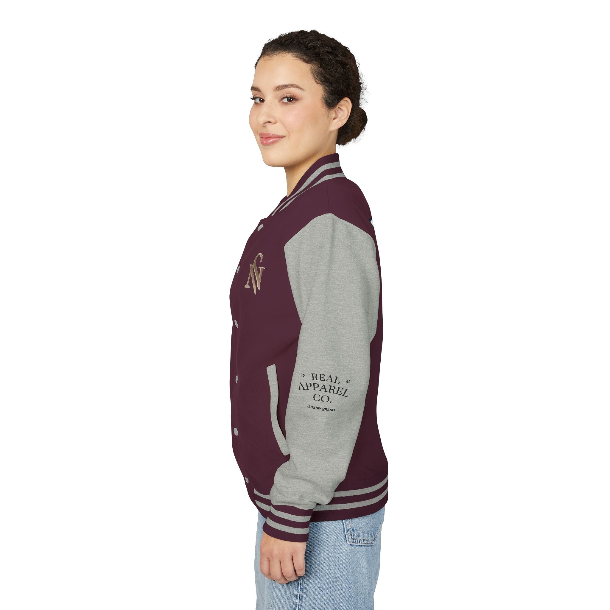 SPVNN Red & White Varsity Letterman Jacket – Embroidered Patch Logo