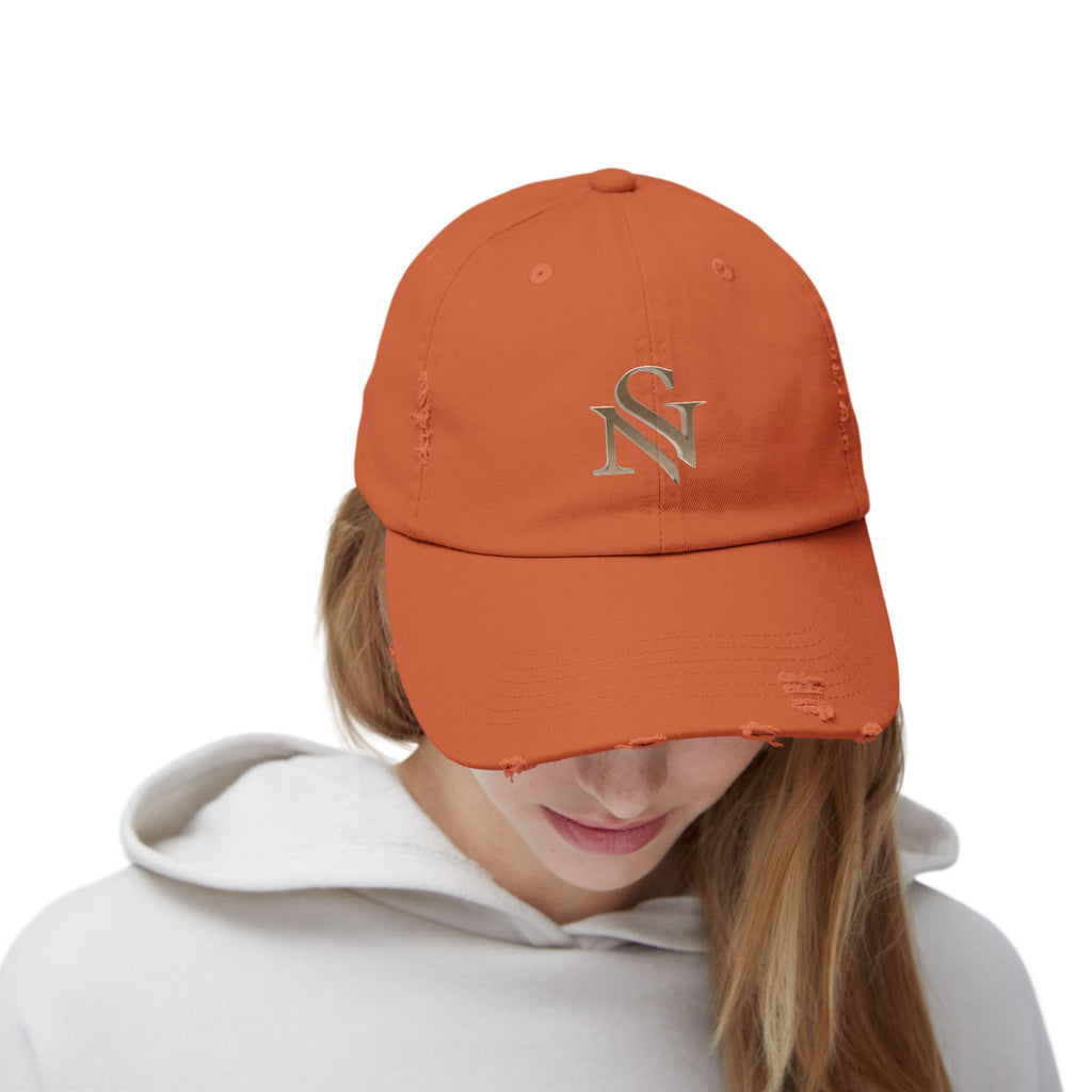 Distressed Black Baseball Cap with Gold 'SN' Monogram — Vintage Casual Hat