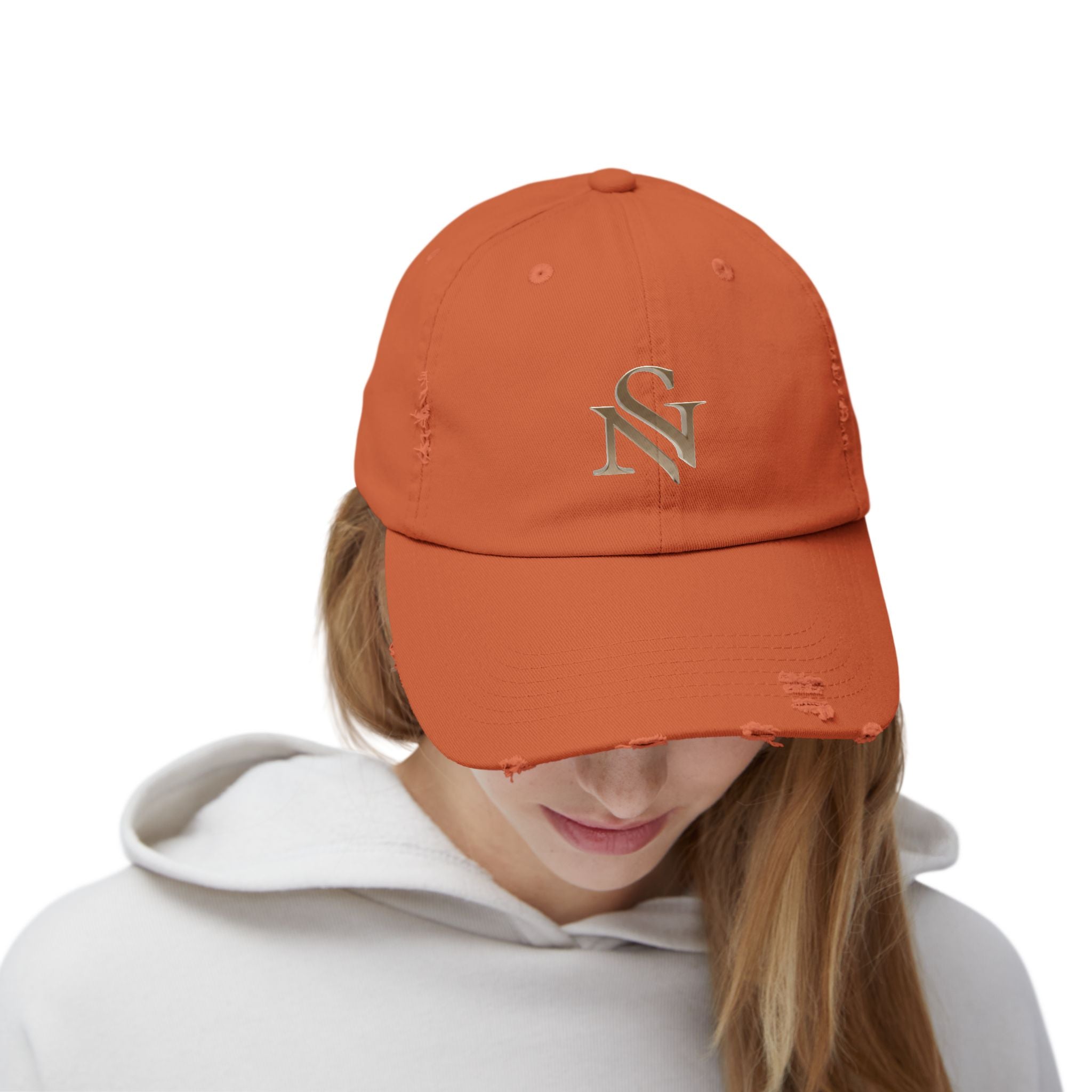 Distressed Black Baseball Cap with Gold 'SN' Monogram — Vintage Casual Hat