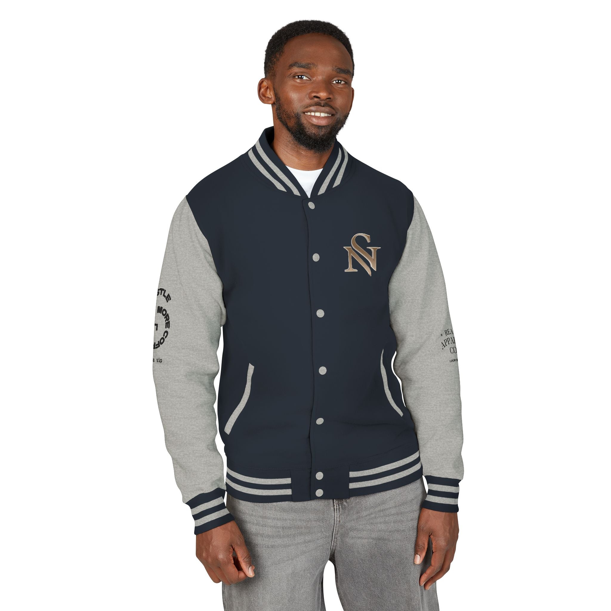 SPVNN Red & White Varsity Letterman Jacket – Embroidered Patch Logo
