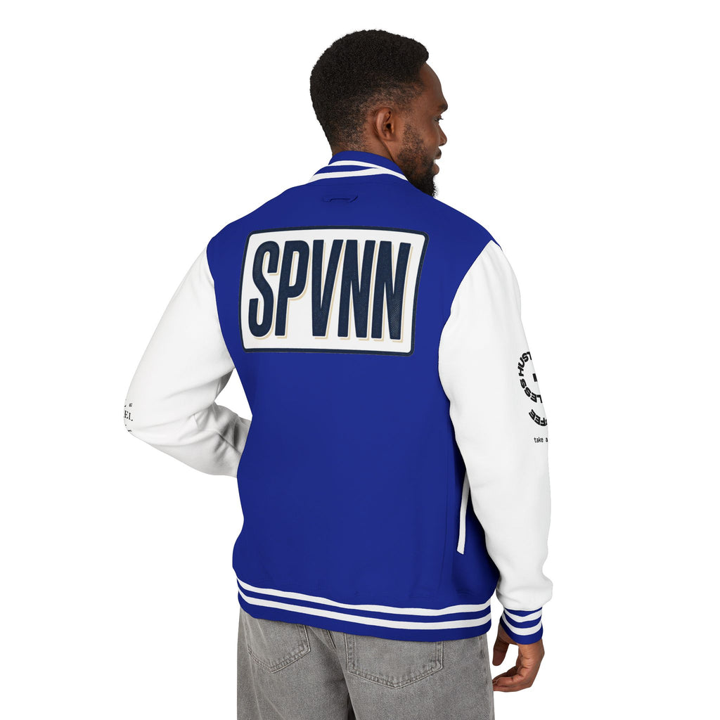 SPVNN Red & White Varsity Letterman Jacket – Embroidered Patch Logo