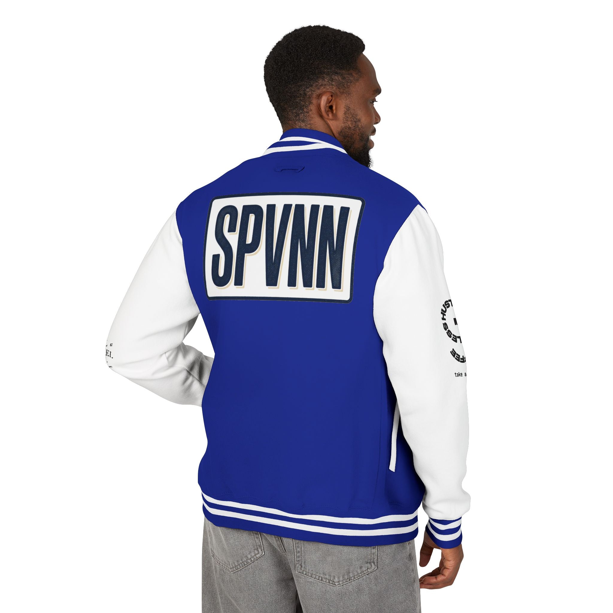 SPVNN Red & White Varsity Letterman Jacket – Embroidered Patch Logo