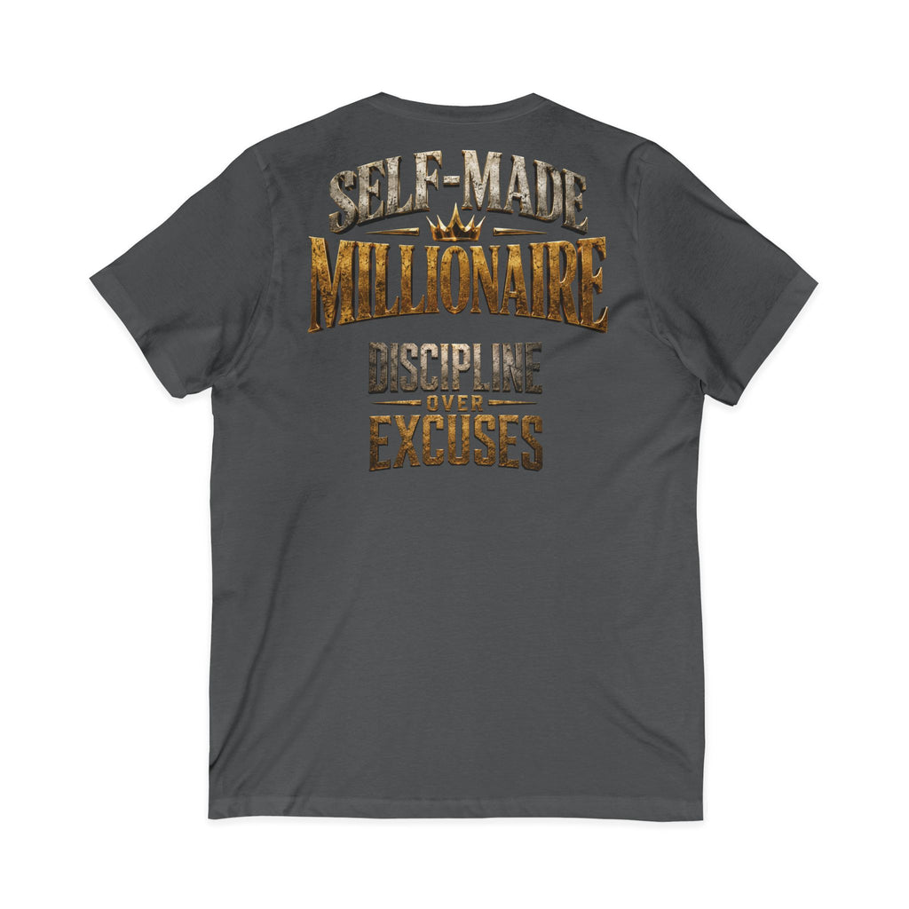 V-Neck Tee - "Self-Made Millionaire" Motivational Graphic T-Shirt
