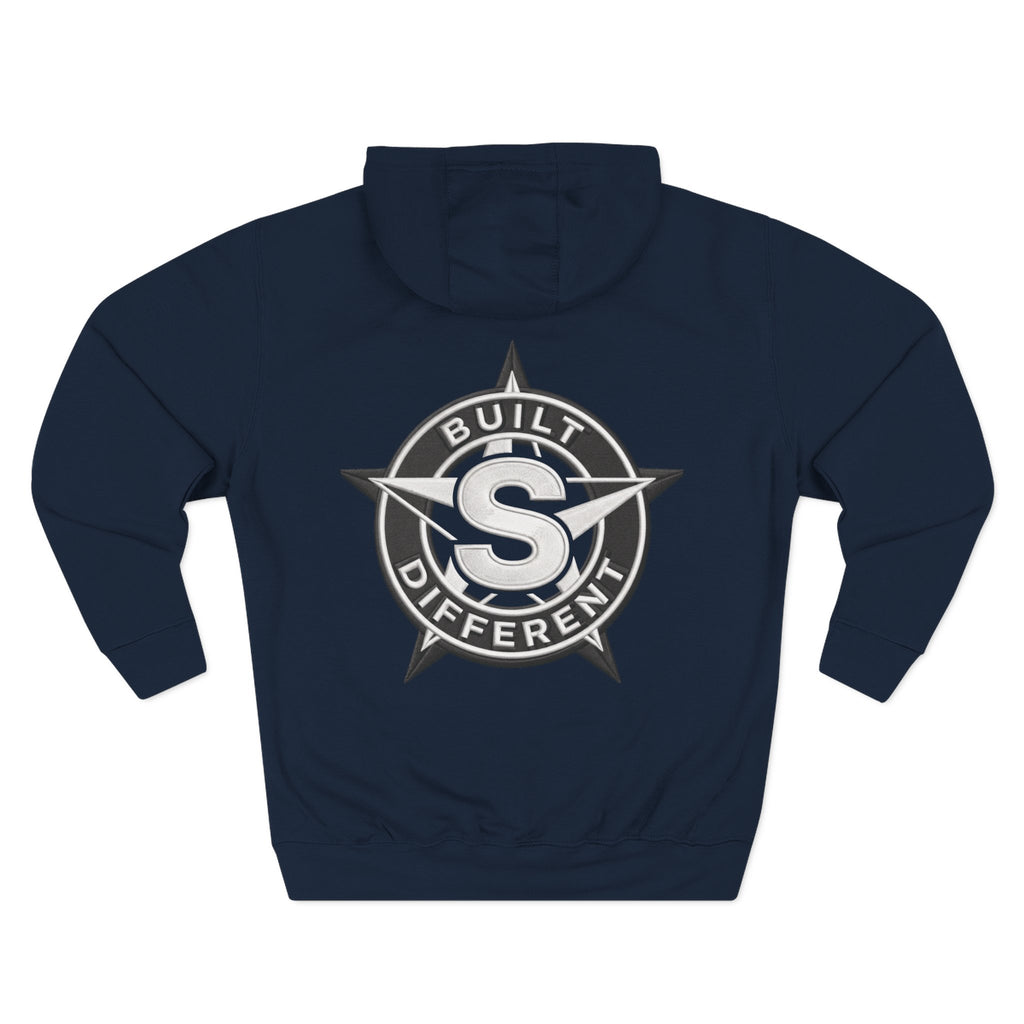 Built Different Logo Hoodie — Vintage Compass Emblem Fleece Hoodie