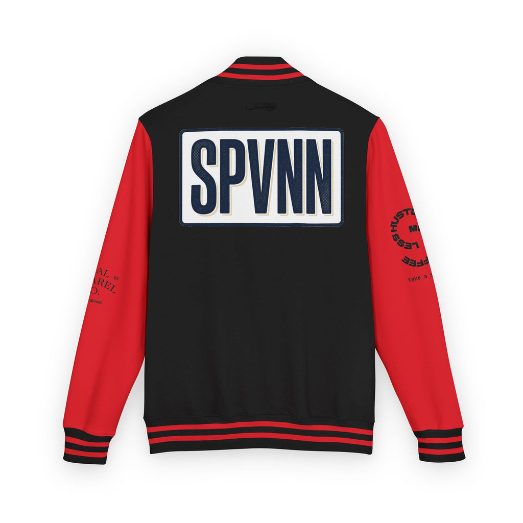 SPVNN Red & White Varsity Letterman Jacket – Embroidered Patch Logo