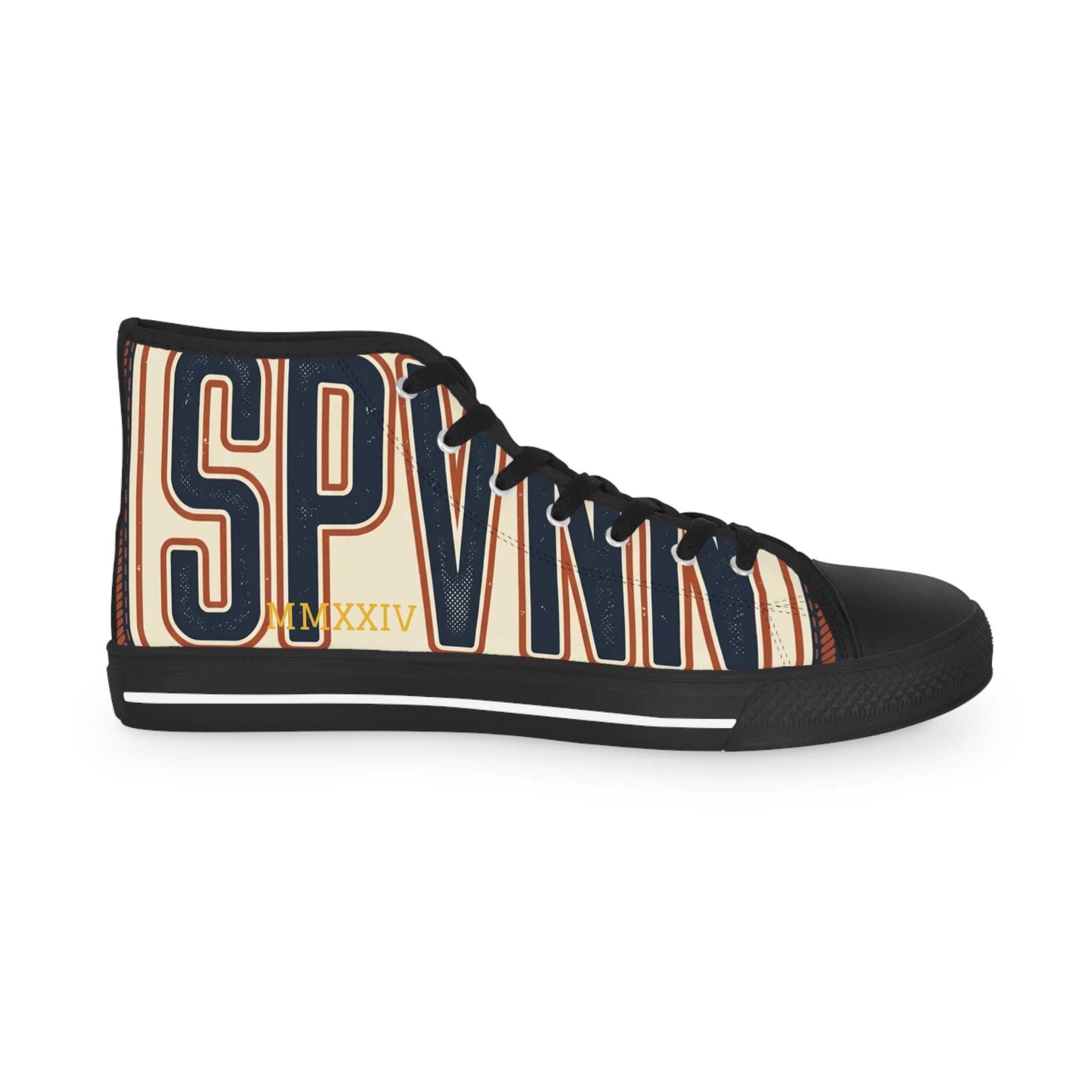 High Top Sneakers — Navy Striped 'SPR' Graphic Men's Streetwear