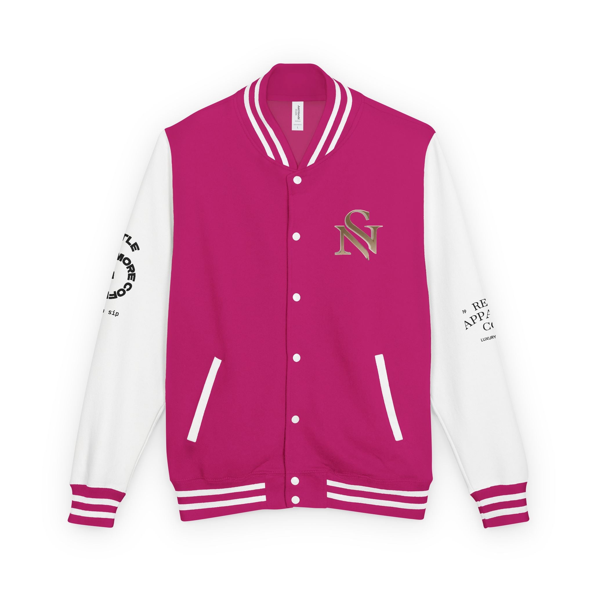 SPVNN Red & White Varsity Letterman Jacket – Embroidered Patch Logo