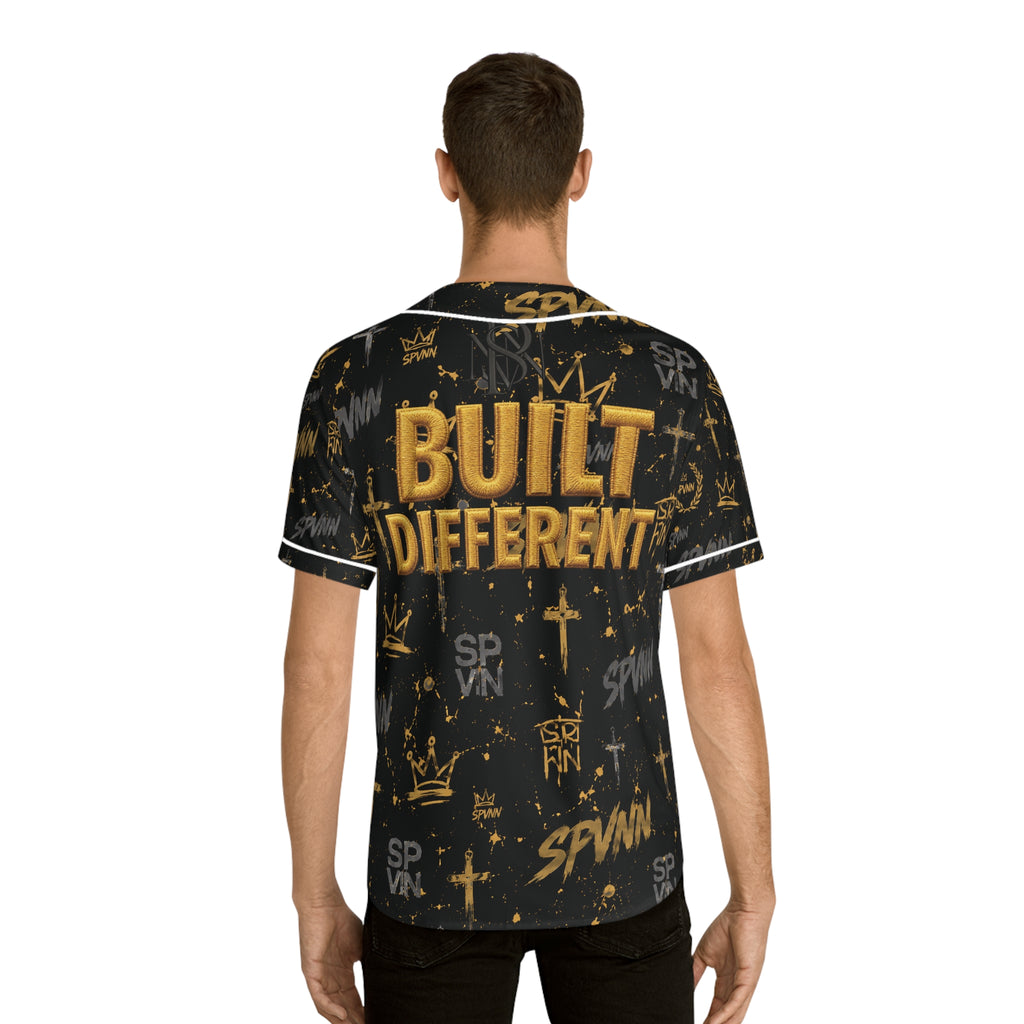 Built Different Baseball Jersey — Black & Gold All-Over Print