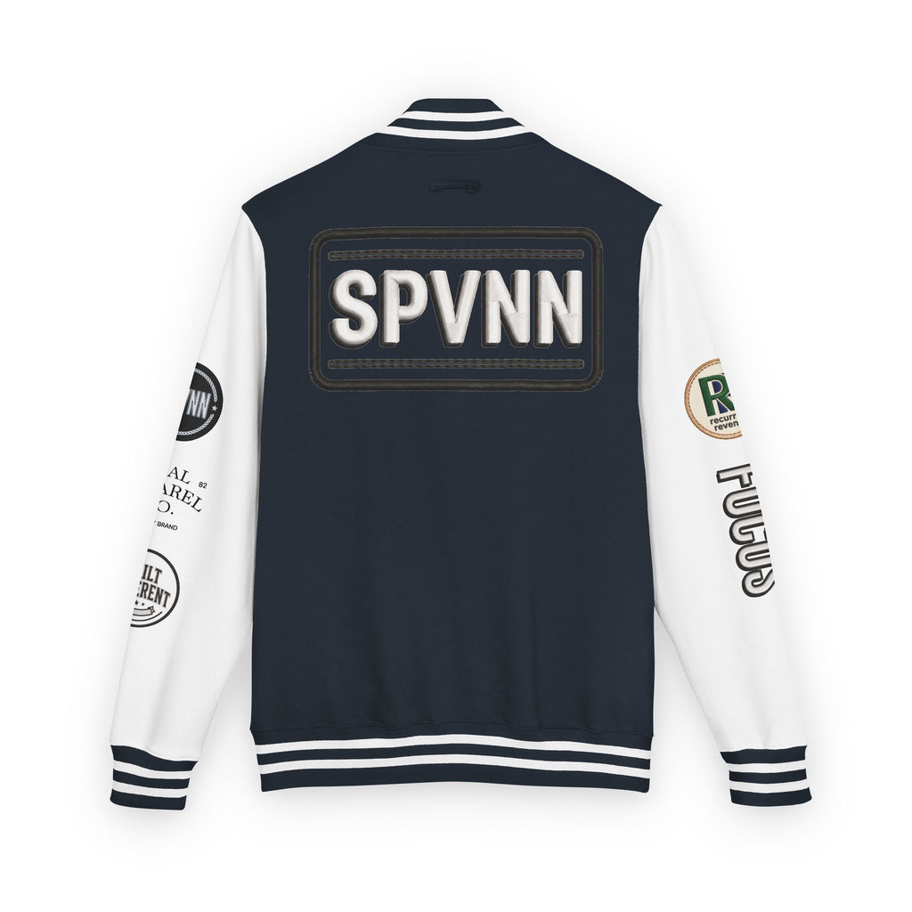 SPVNN Red & White Varsity Letterman Jacket – Embroidered Patch Logo