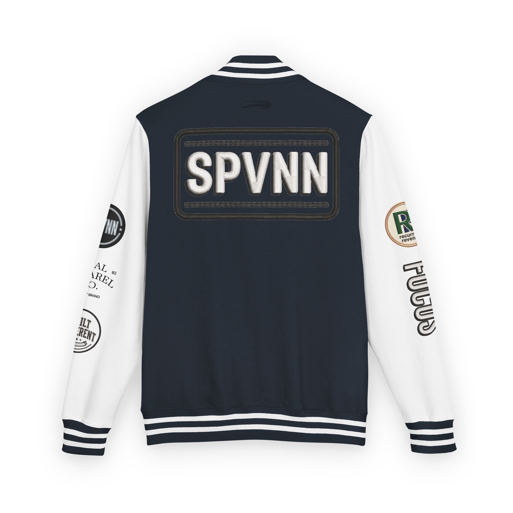 SPVNN Red & White Varsity Letterman Jacket – Embroidered Patch Logo