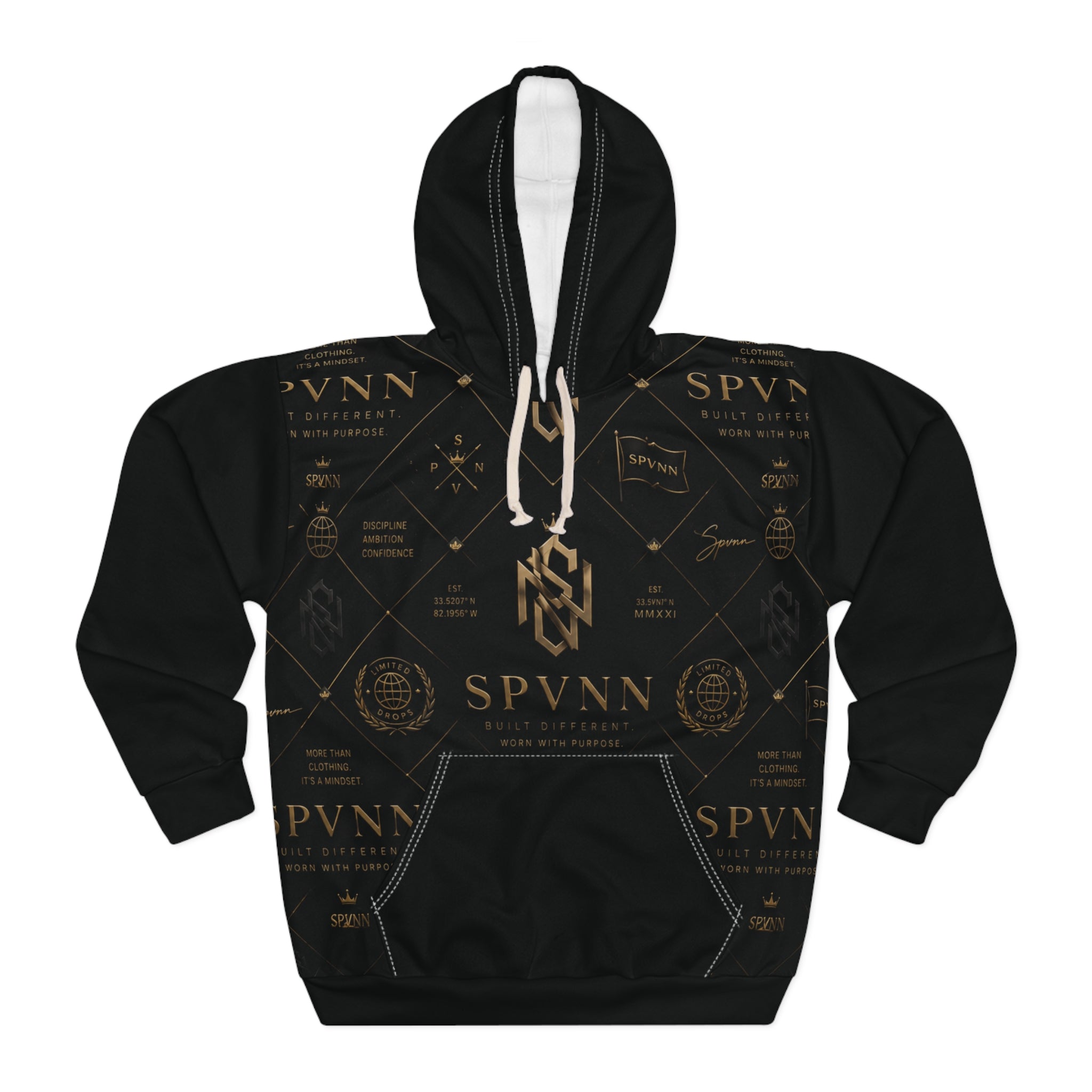 Hoodie — Black Gold SPVNN Logo All-Over Print Pullover