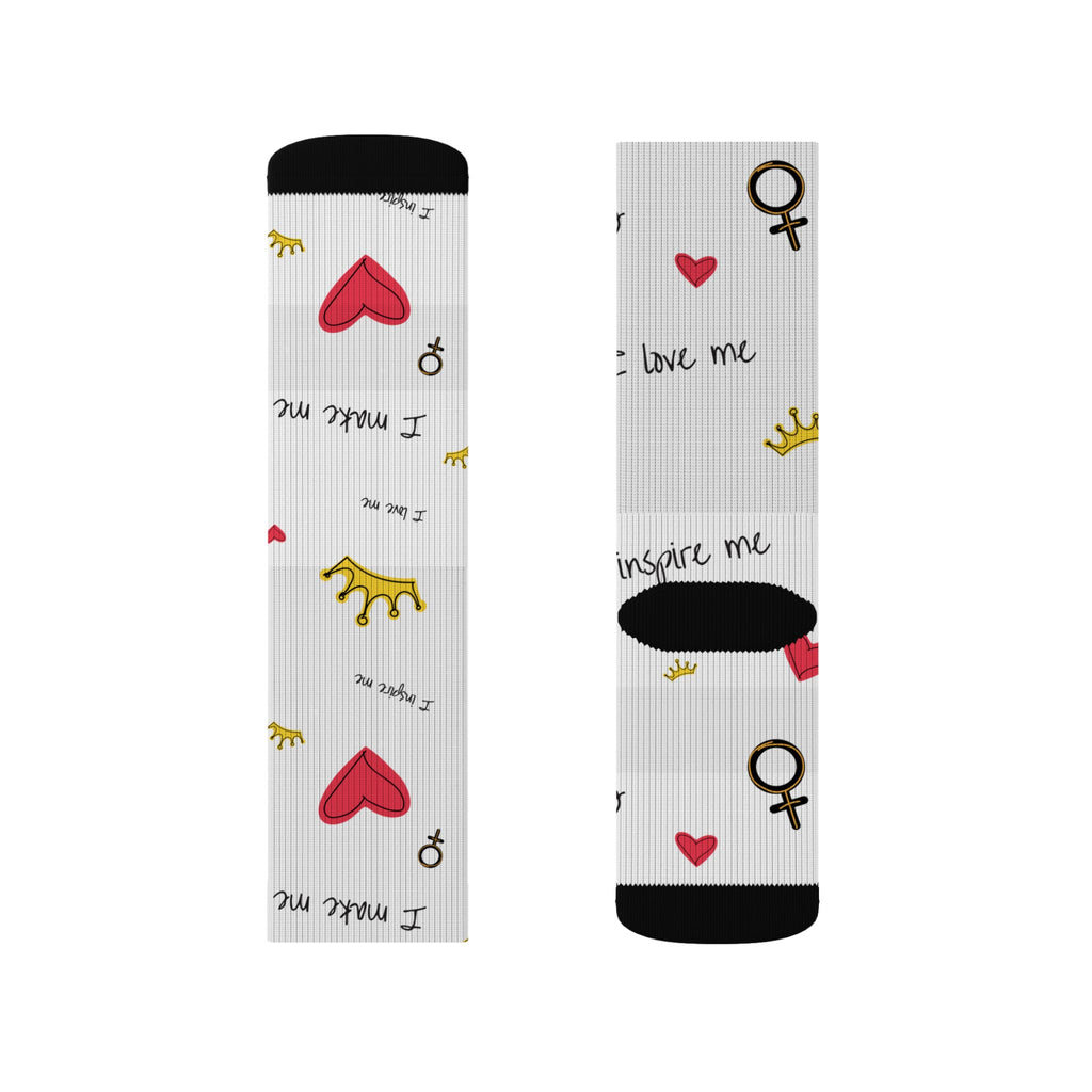 SPVNN Women's Crown & Heart Sublimation Socks — 'You Inspire Me' Pattern