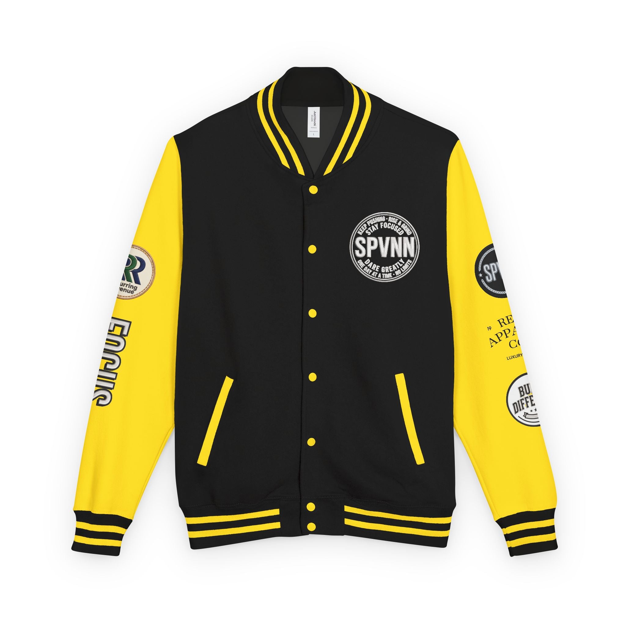 SPVNN Red & White Varsity Letterman Jacket – Embroidered Patch Logo