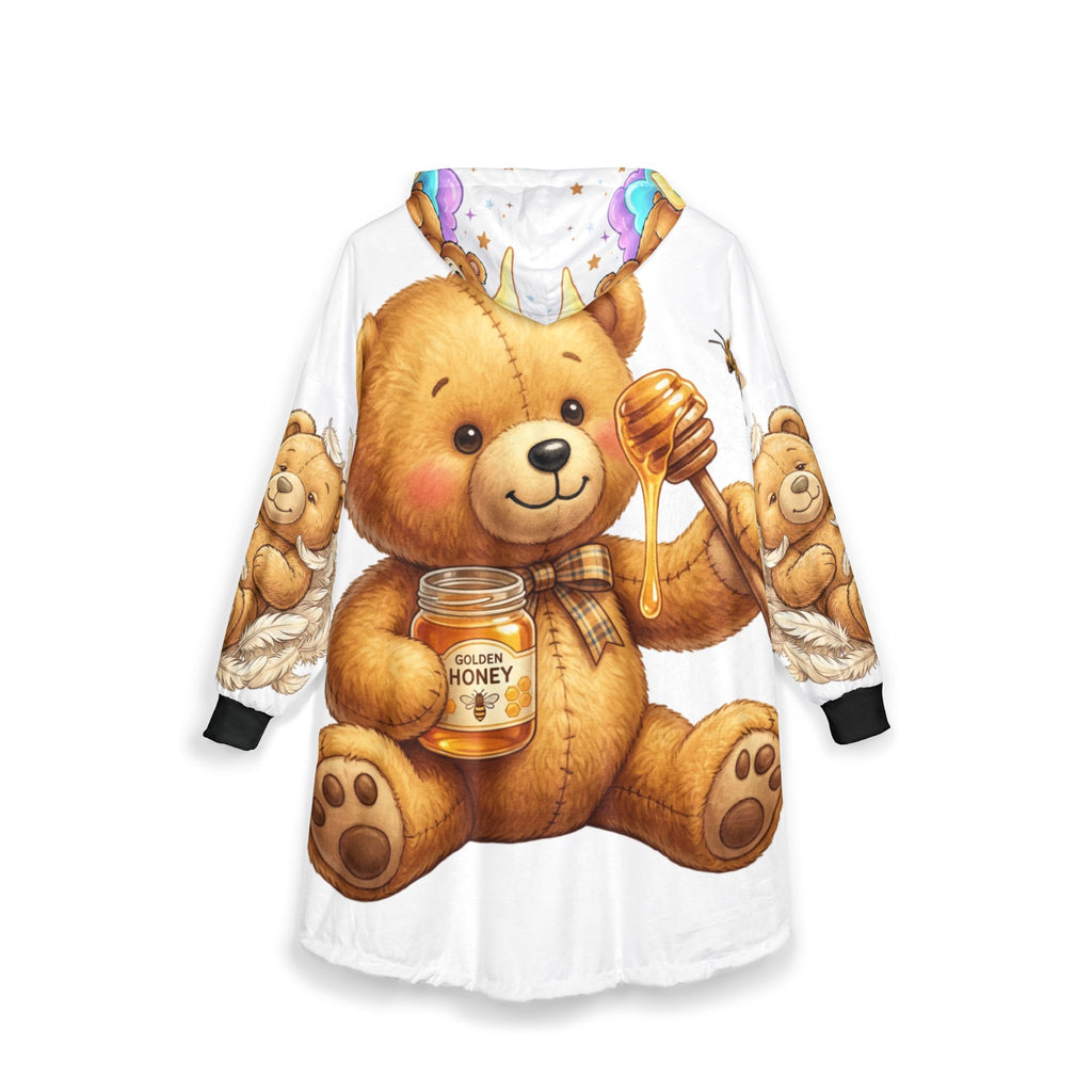 Teddy Bear Hooded Blanket — Cozy Honey & Moon Nap Print