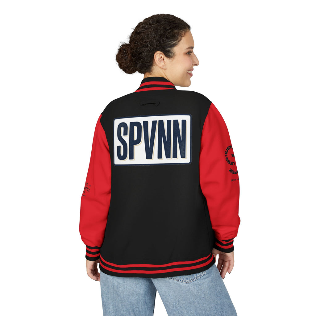 SPVNN Red & White Varsity Letterman Jacket – Embroidered Patch Logo