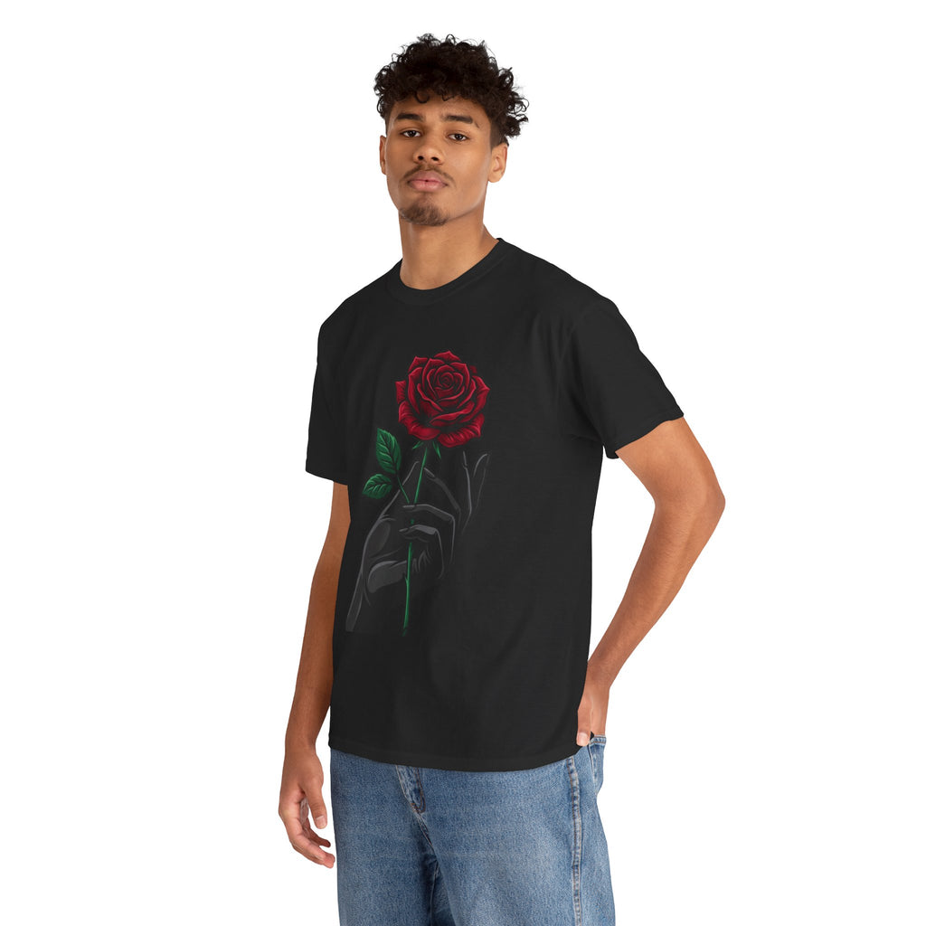 Rose & Hand Graphic Tee — Dark Aesthetic Floral T-Shirt