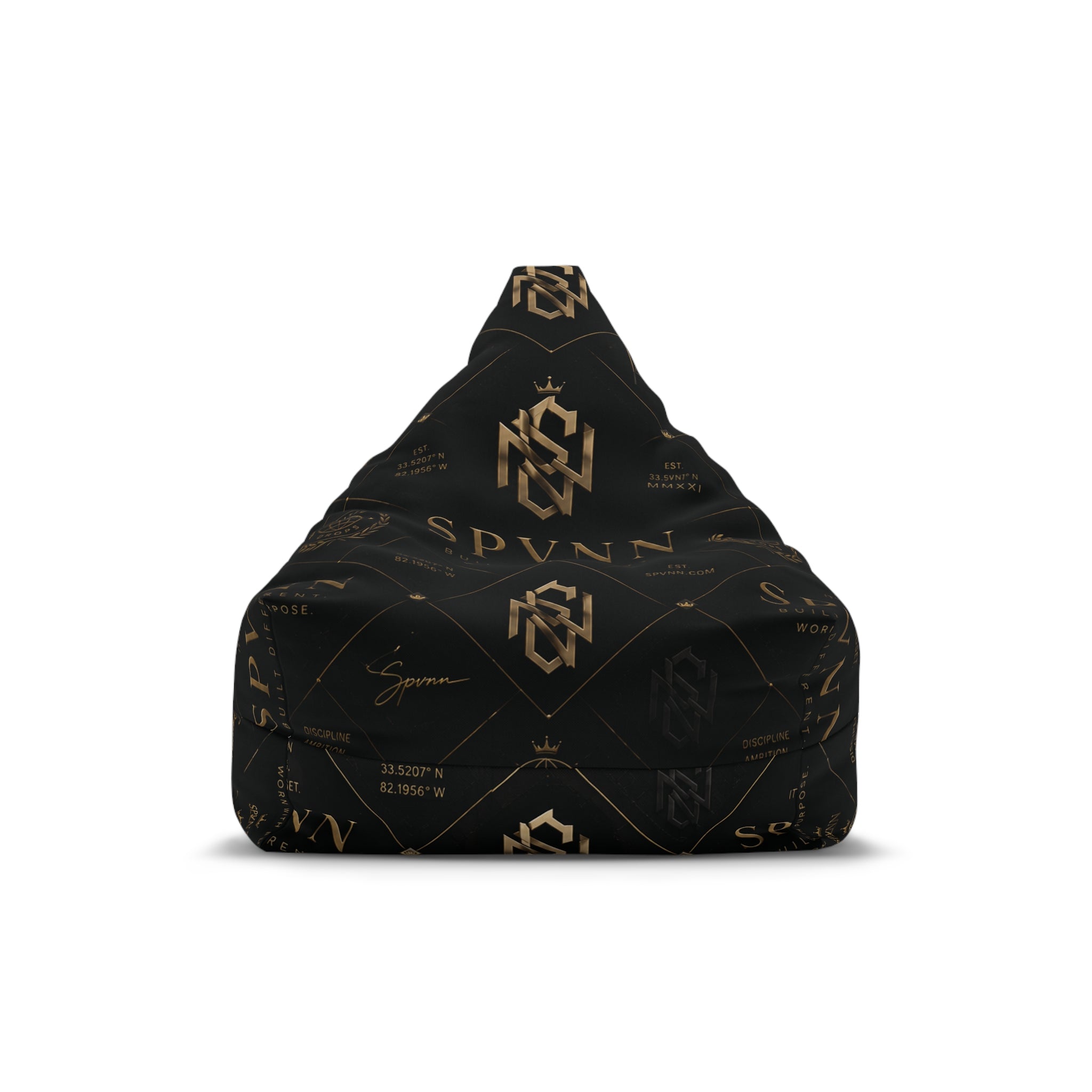 Luxury Black & Gold Logo Bean Bag Cover — Monogram Lounge Slipcover