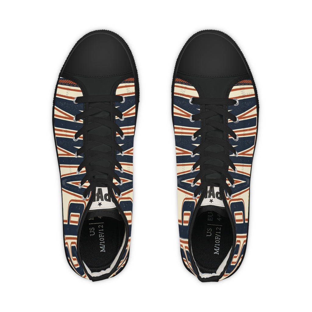 High Top Sneakers — Navy Striped 'SPR' Graphic Men's Streetwear