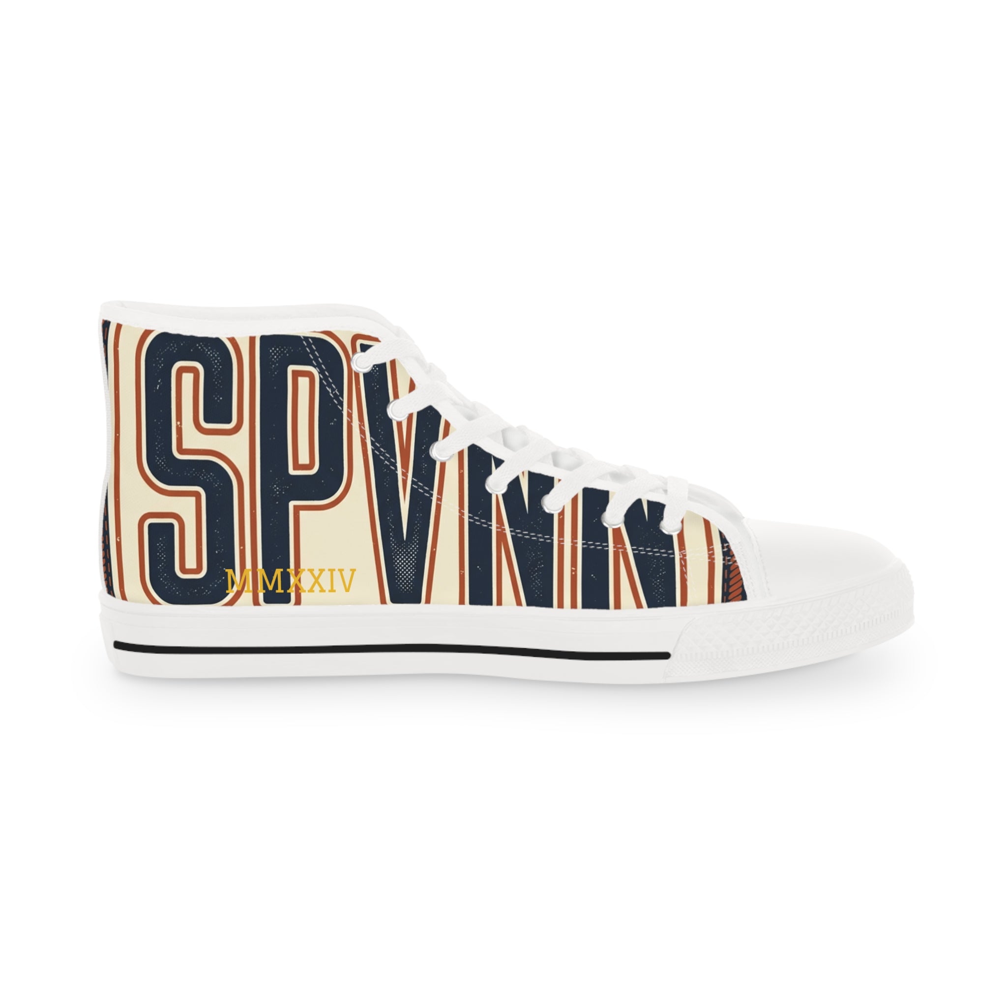 High Top Sneakers — Navy Striped 'SPR' Graphic Men's Streetwear