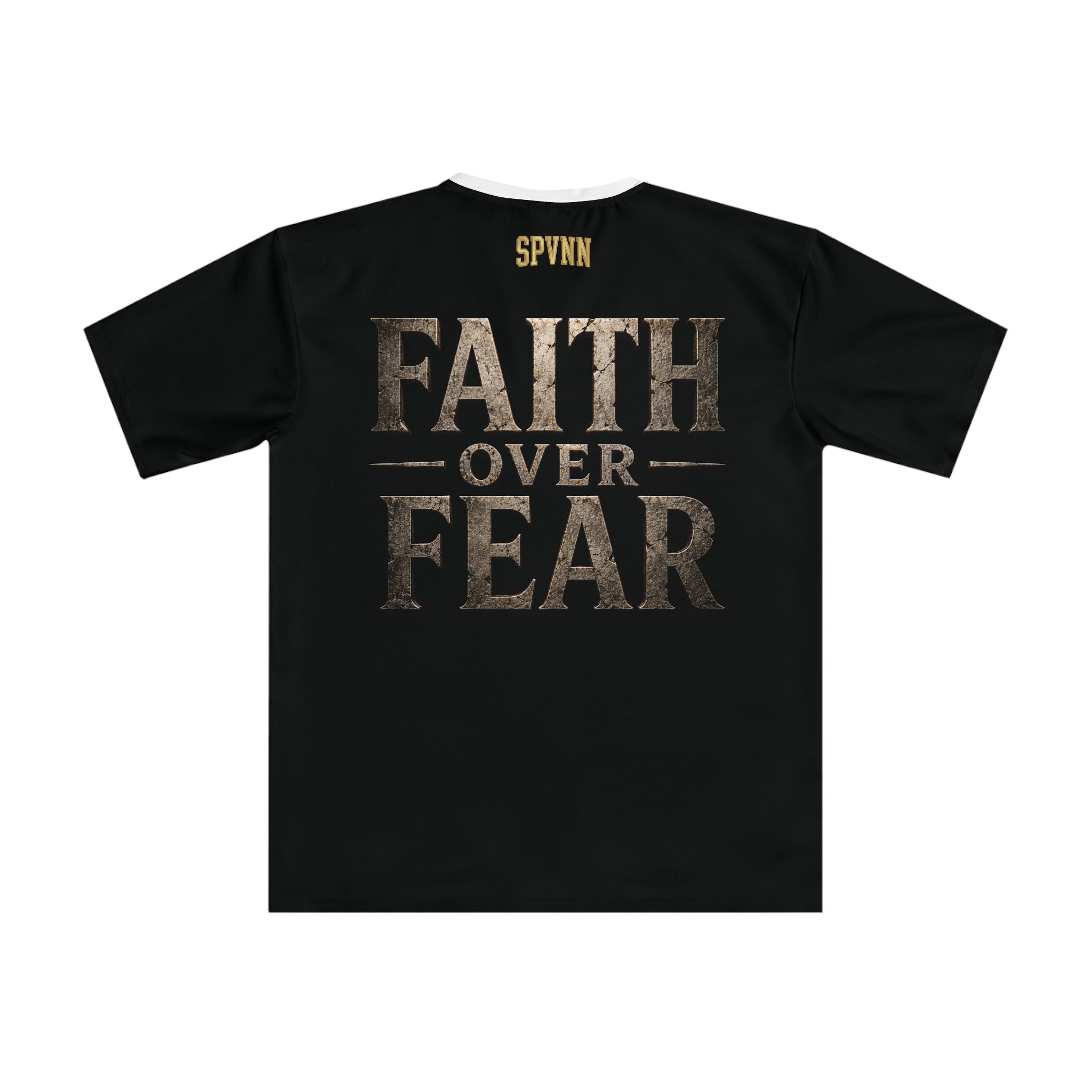 Faith Over Fear Men’s T‑Shirt — Gold Cross Necklace Graphic