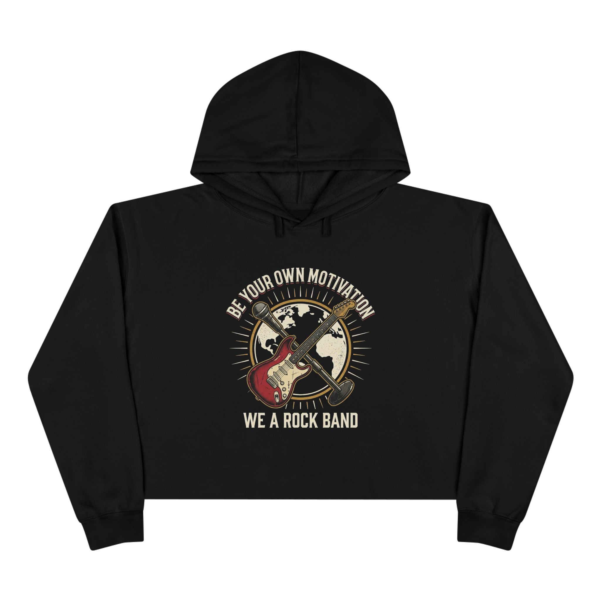 Worldwide Rock Band Crop Hoodie — "Play Your Own Motown" Guitar Graphic